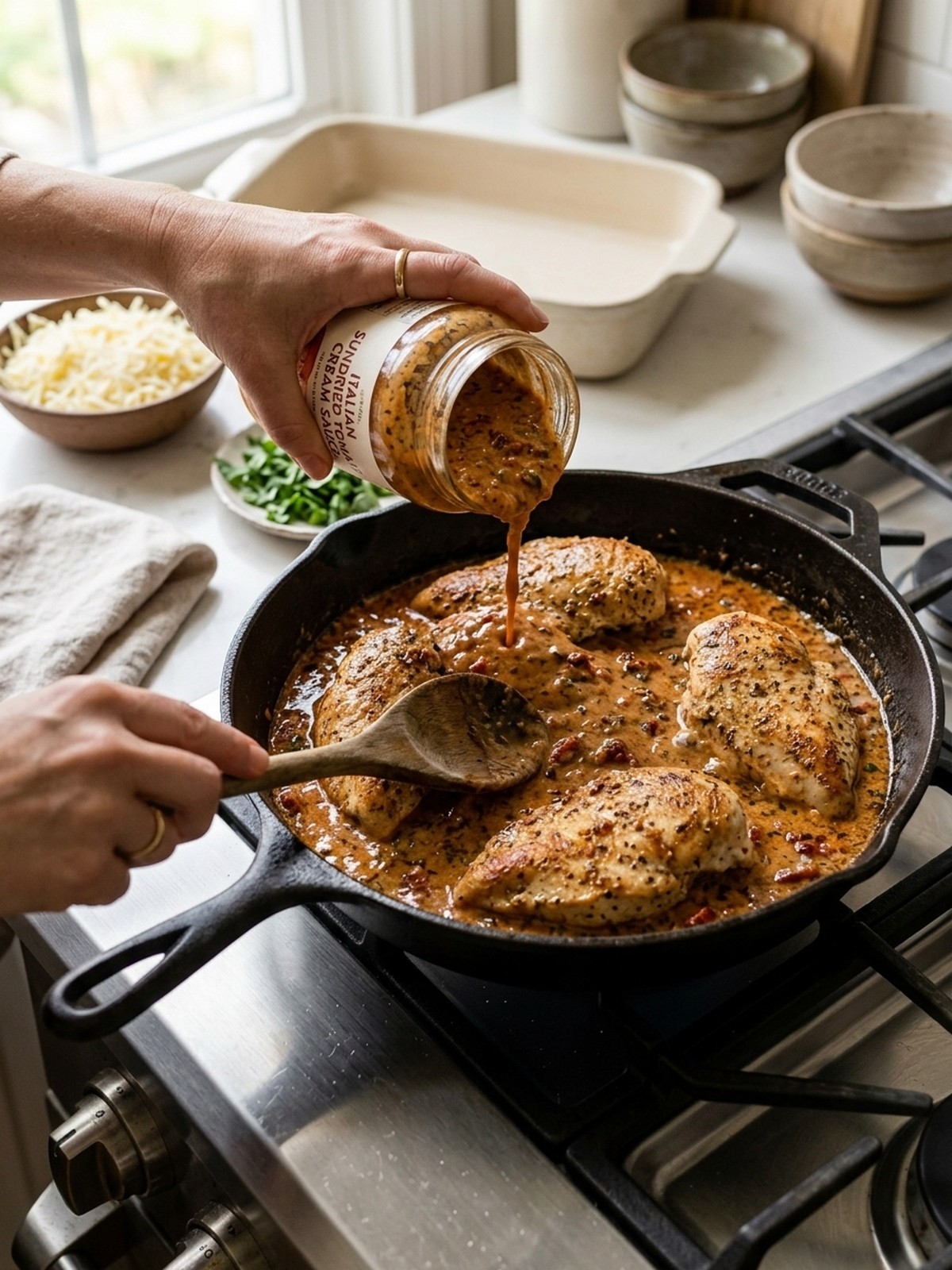 3 Ingredient Italian Chicken ingredients arranged for cooking