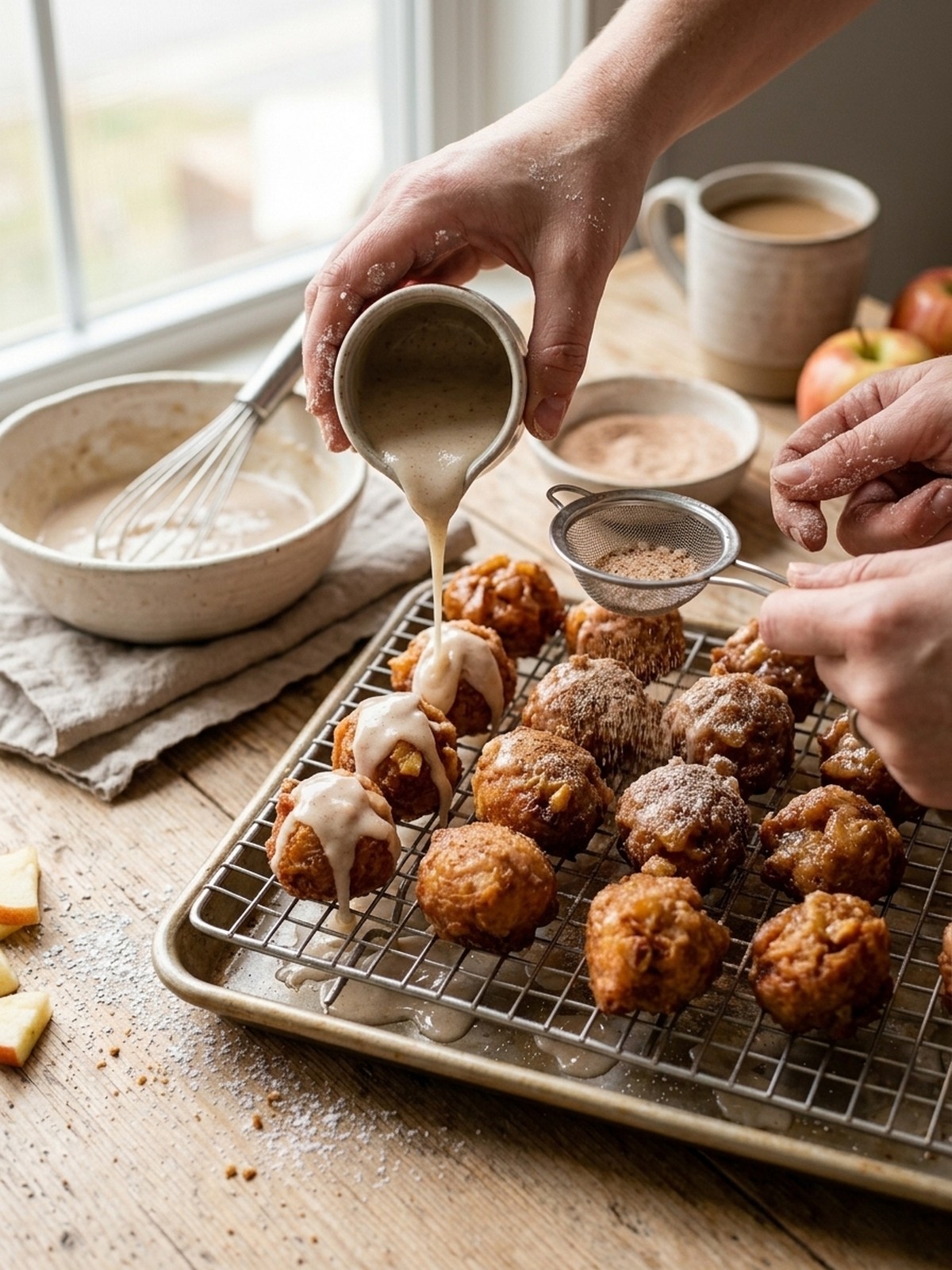 Step by step preparation of Apple Fritter Bites