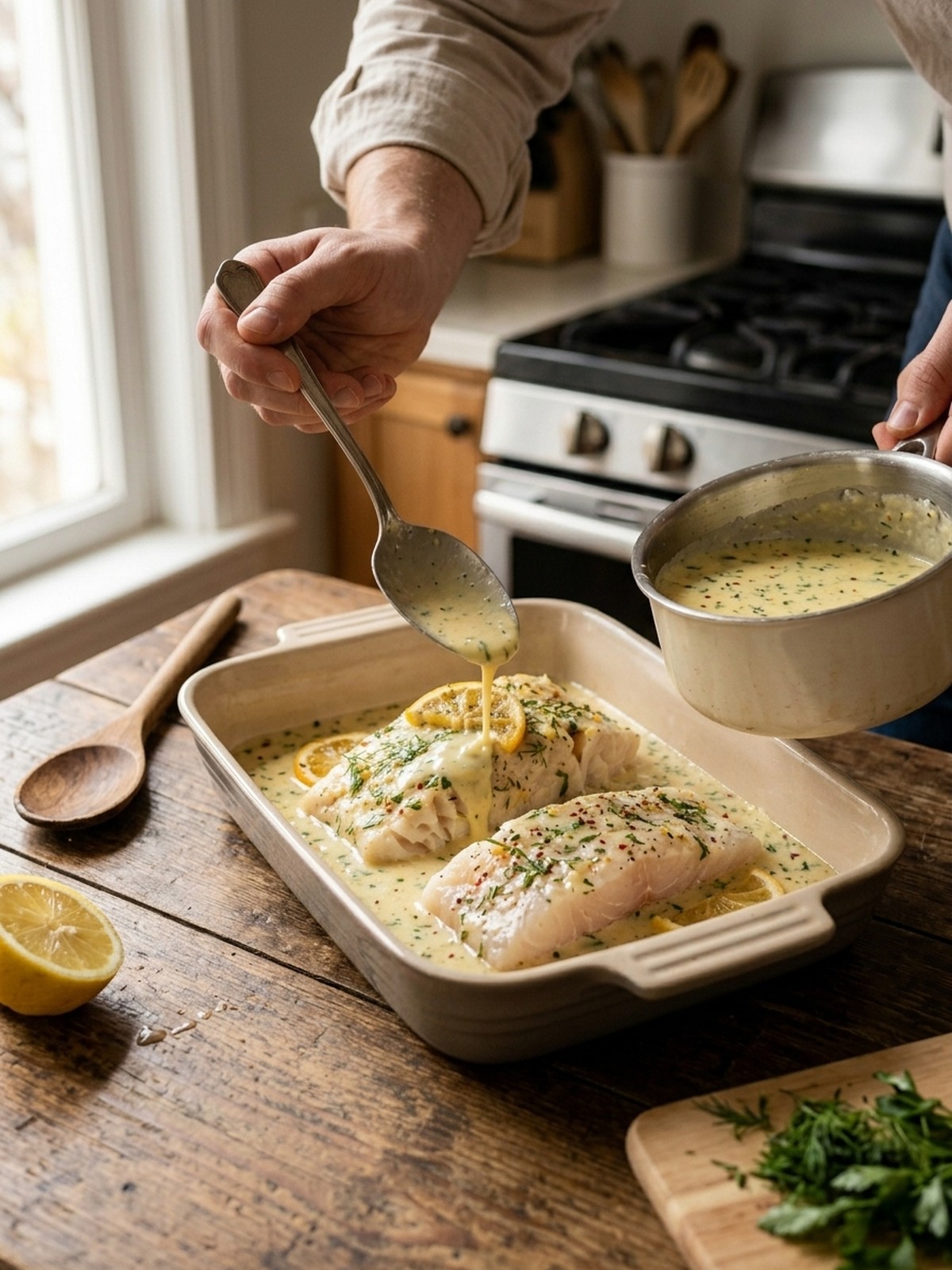 Step by step preparation of Baked Cod In Coconut Lemon Cream Sauce