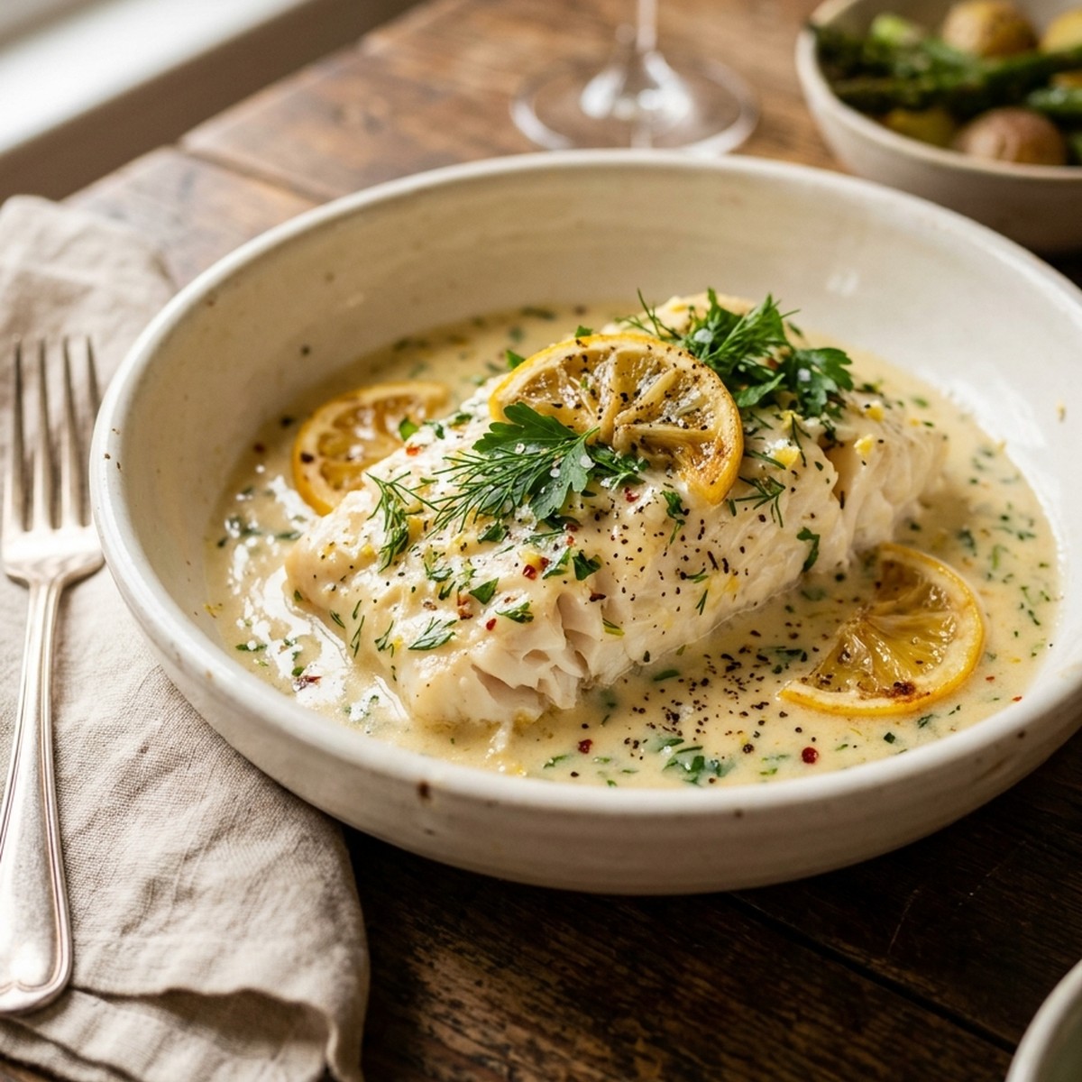 Baked Cod In Coconut Lemon Cream Sauce