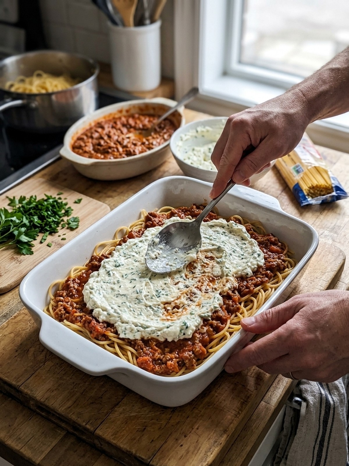 Step by step preparation of Baked Cream Cheese Spaghetti Casserole