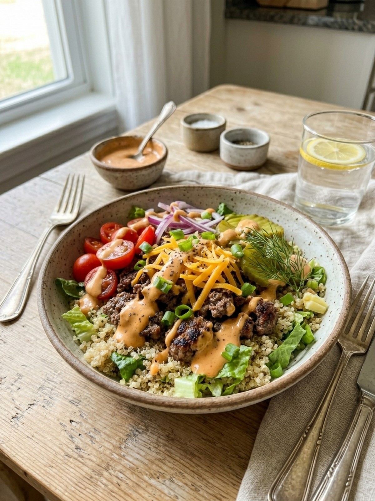 Serving and variation ideas for Burger Bowls with Special Sauce