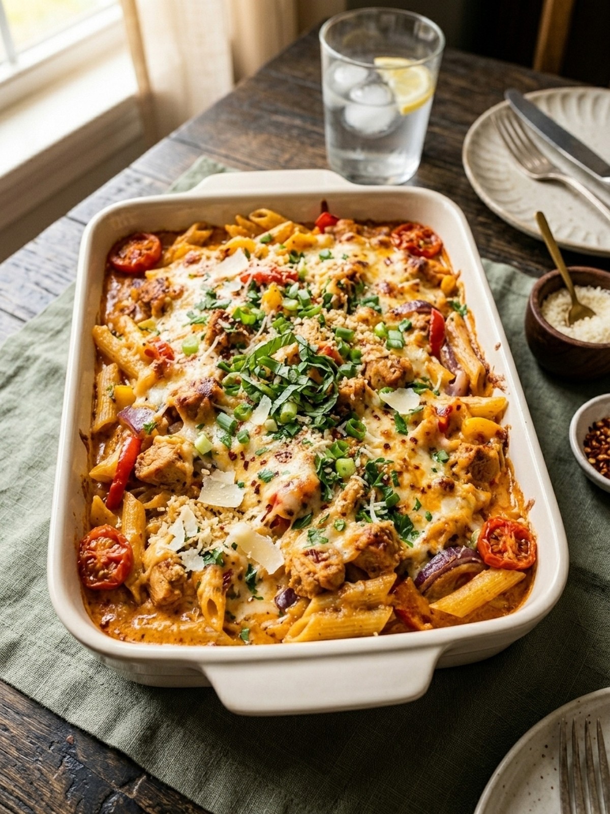 Serving and variation ideas for Cajun Cream Cheese Chicken Pasta Bake
