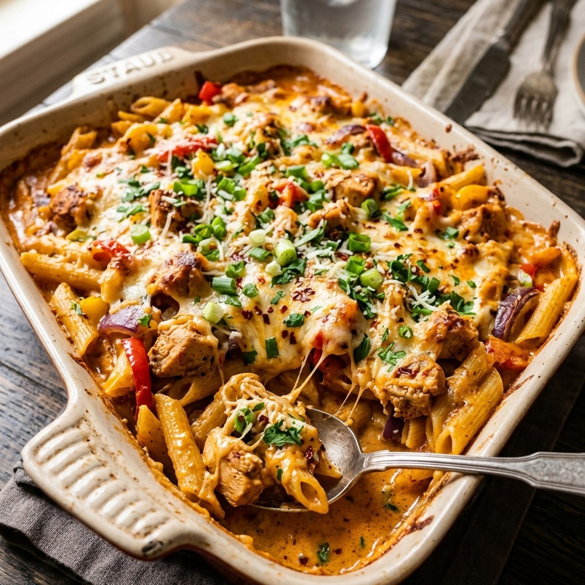 Cajun Cream Cheese Chicken Pasta Bake