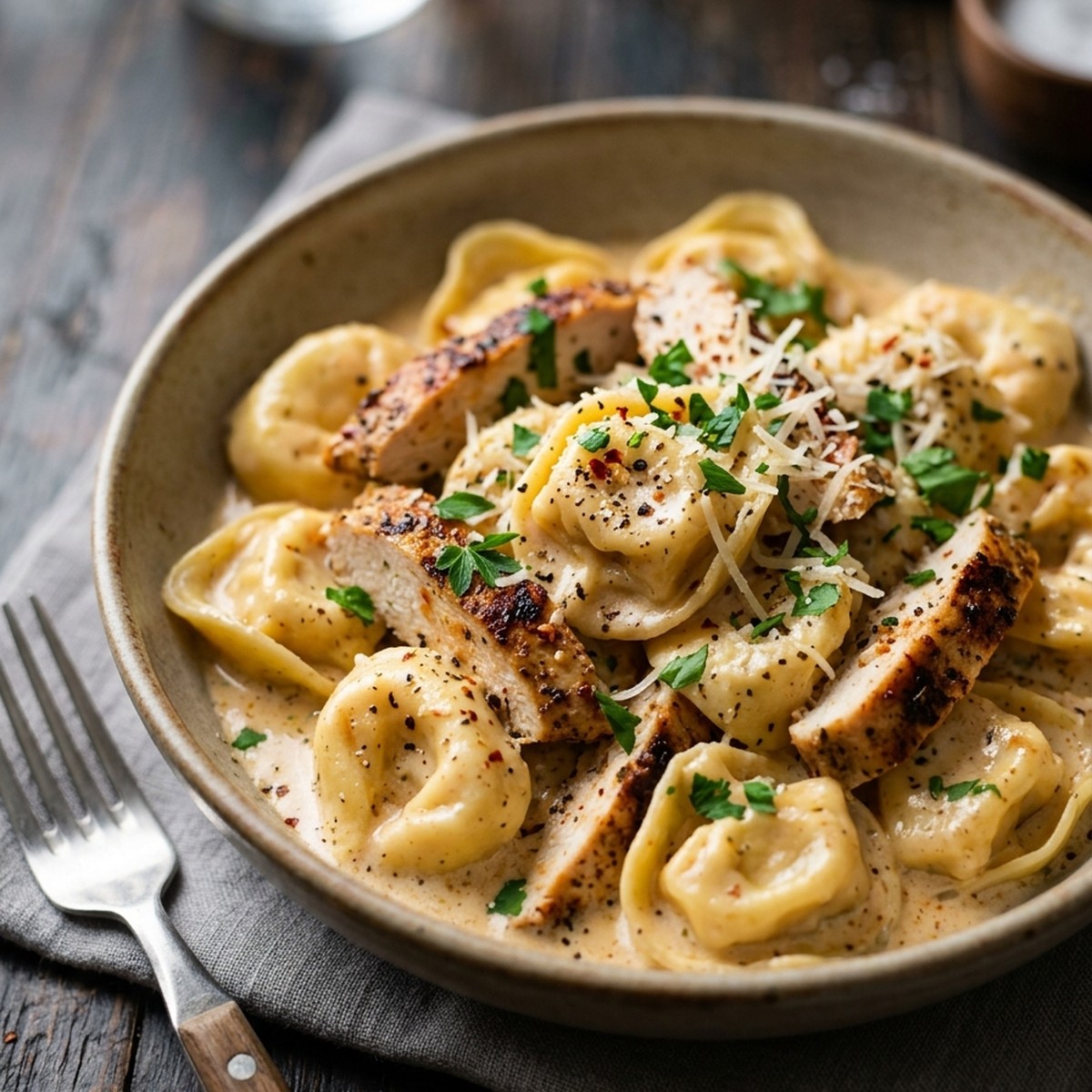 Cajun Garlic Chicken Tortellini In Three-Cheese Cream
