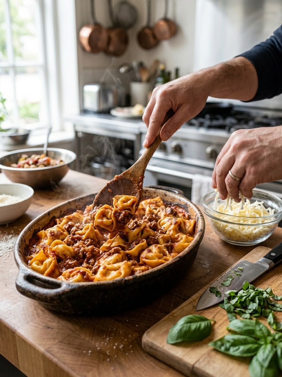 Step by step preparation of Cheesy Baked Tortellini