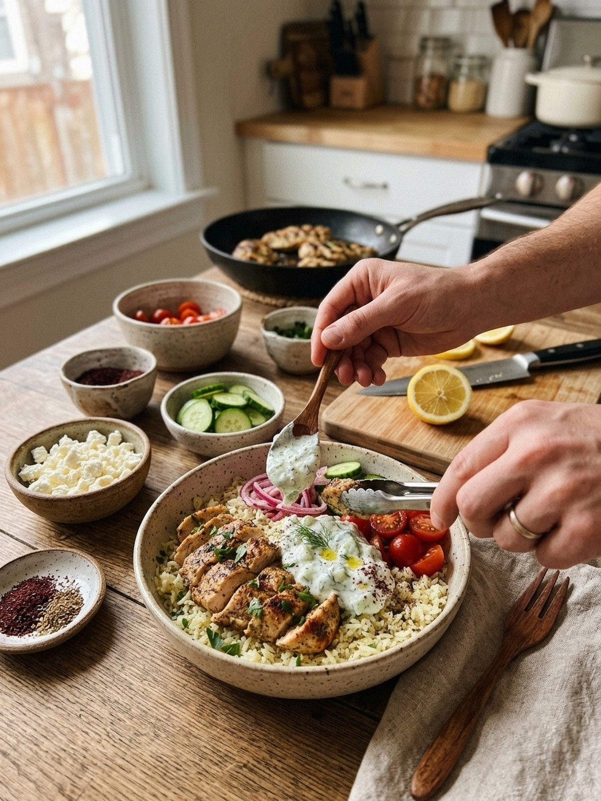 Step by step preparation of Chicken Gyro Bowls
