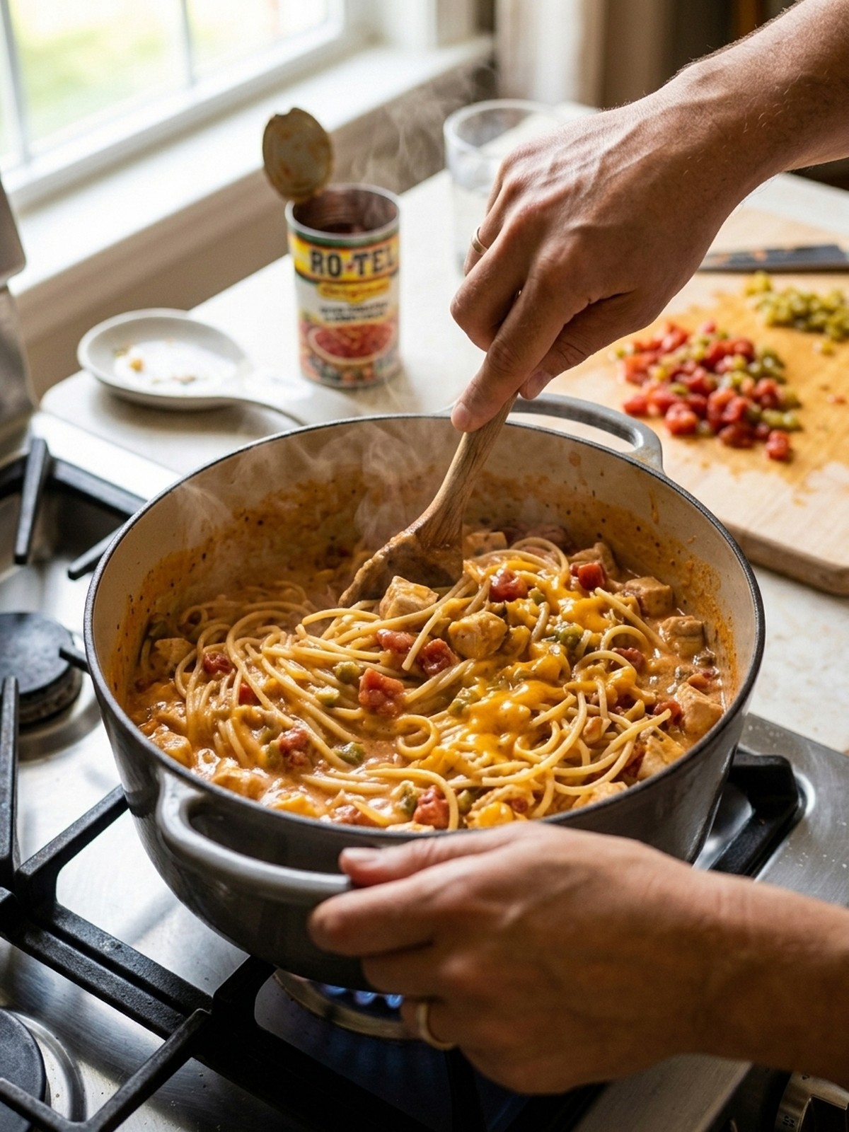Step by step preparation of Chicken Spaghetti with Rotel