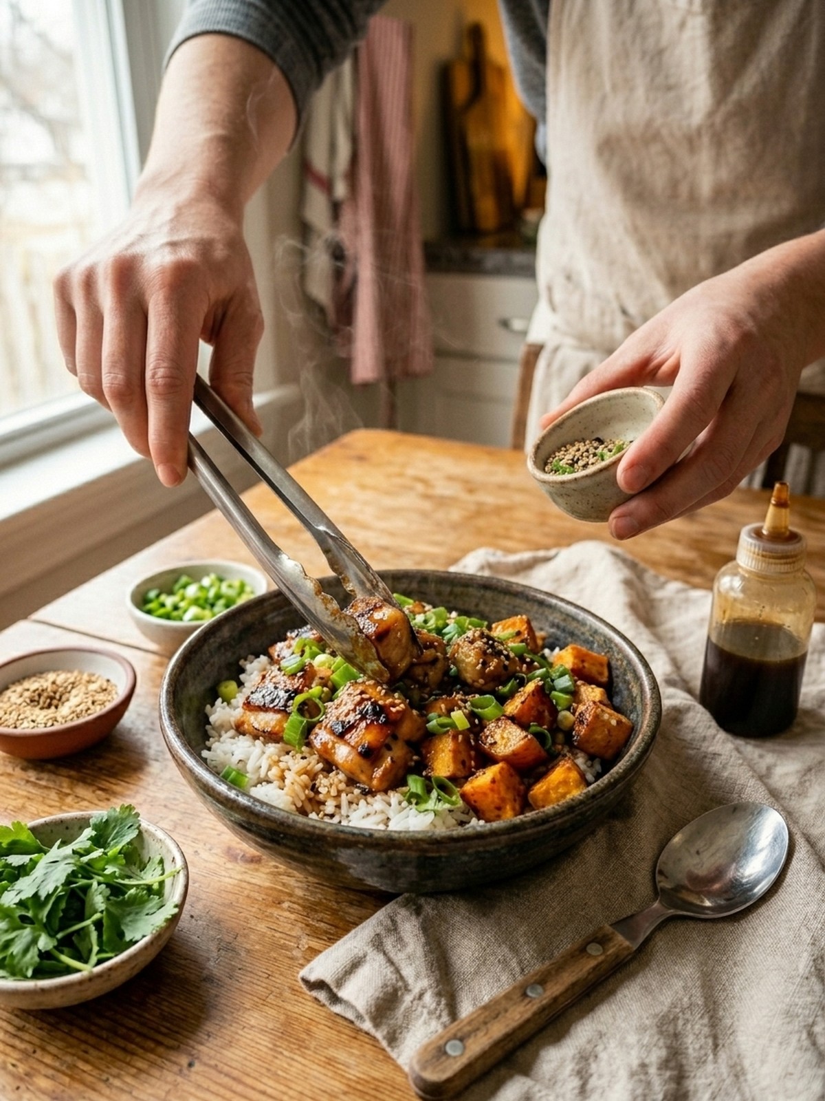 Step by step preparation of Chicken & Sweet Potato Rice Bowl
