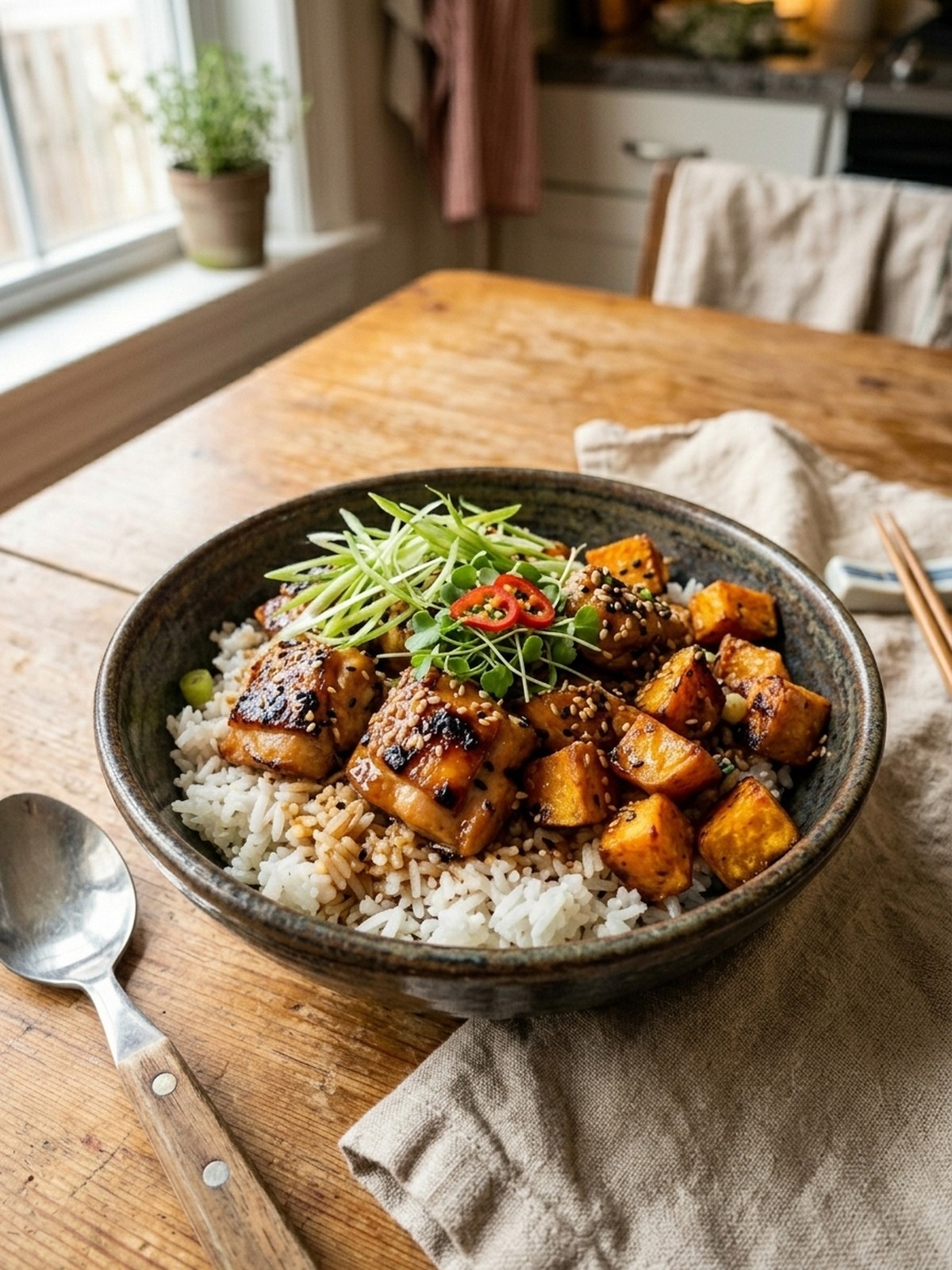 Serving and variation ideas for Chicken & Sweet Potato Rice Bowl