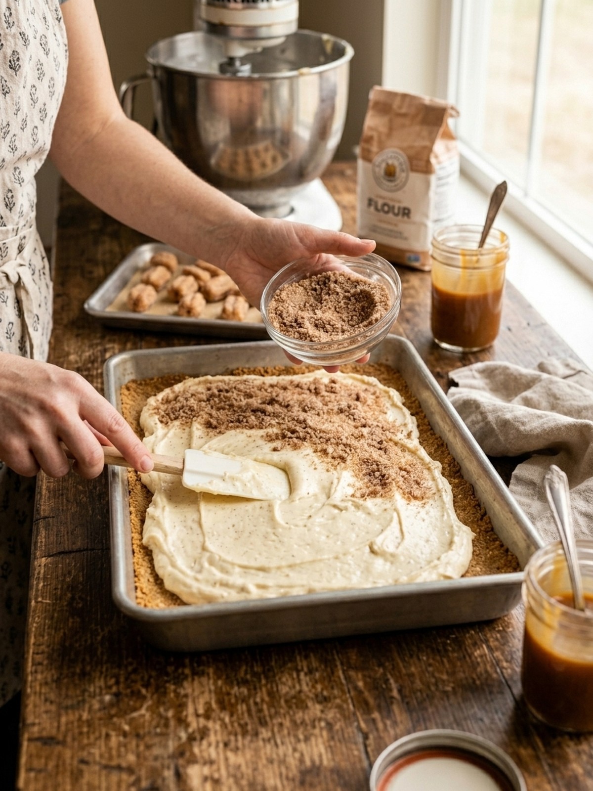 Step by step preparation of Churro Cheesecake bars