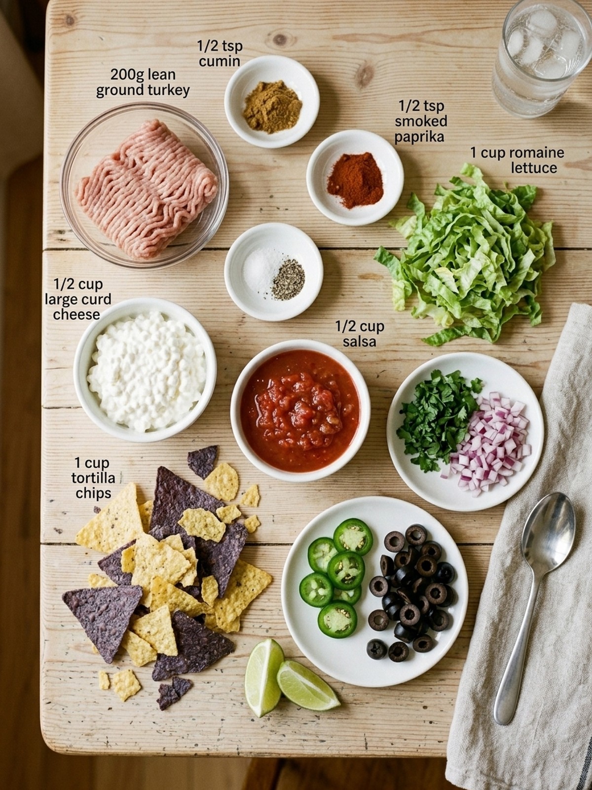 Cottage Cheese Nacho Bowl ingredients arranged for cooking