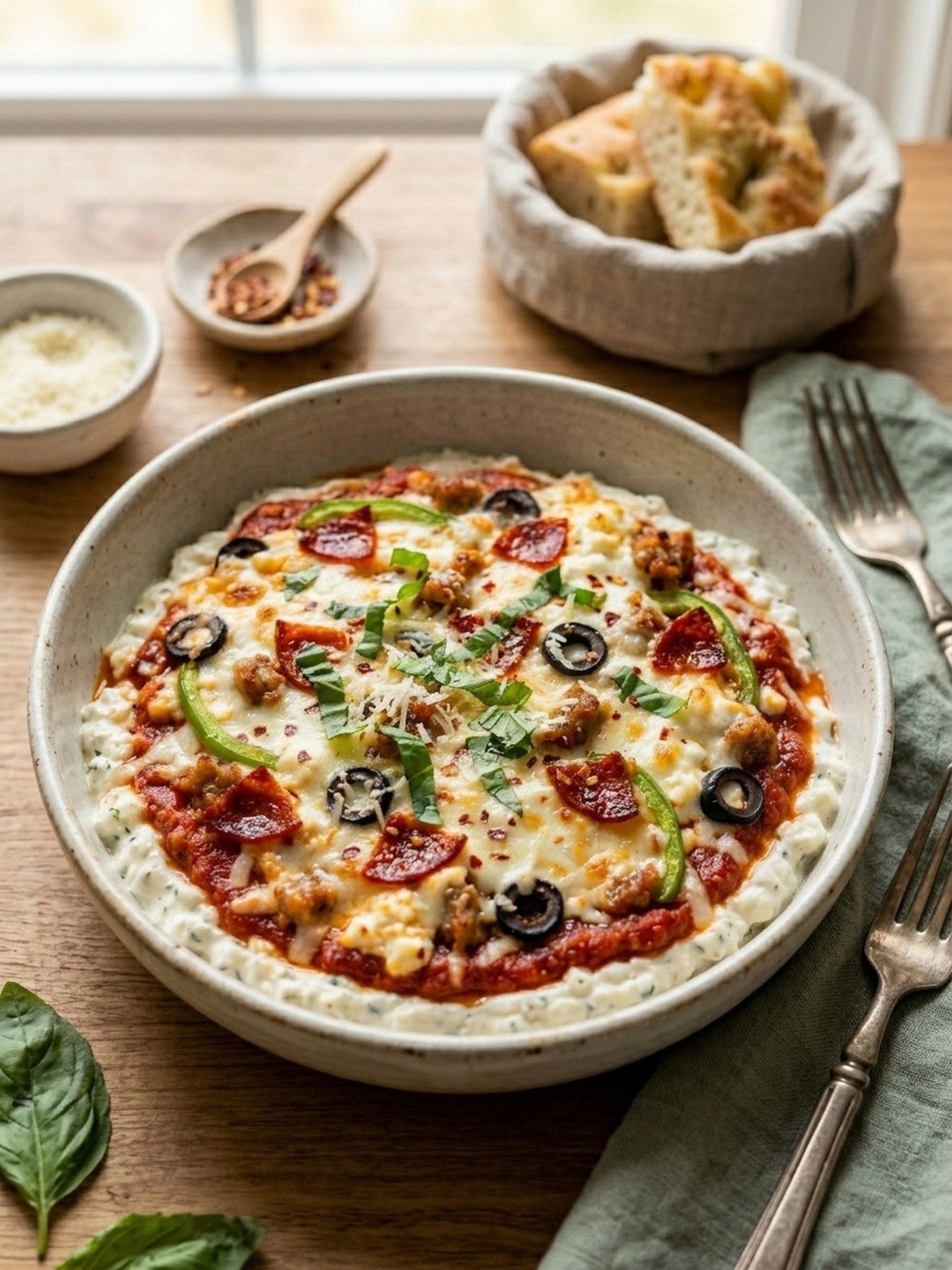 Serving and variation ideas for Cottage Cheese Pizza Bowl