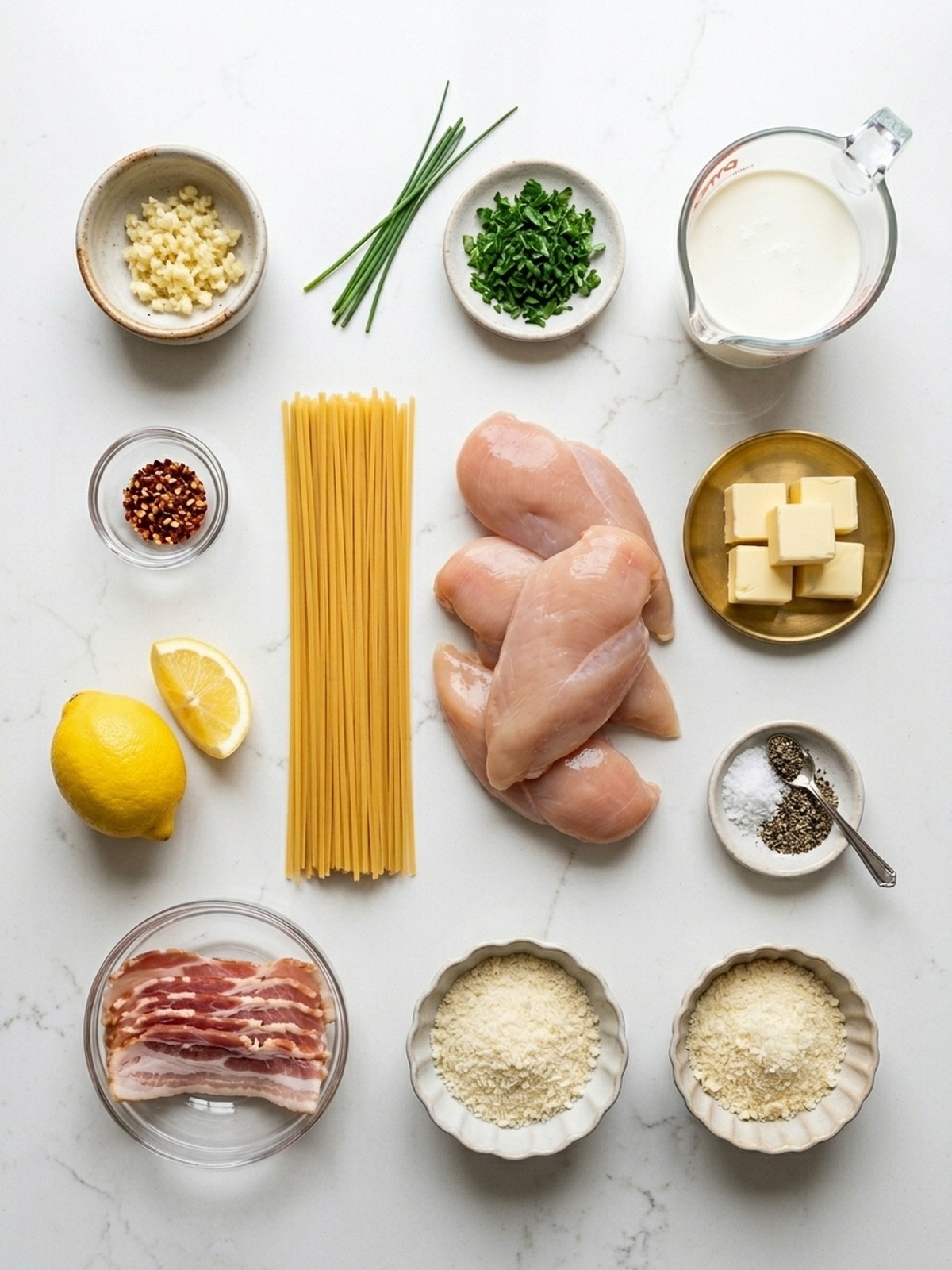 Cowboy Butter Chicken Linguine ingredients arranged for cooking