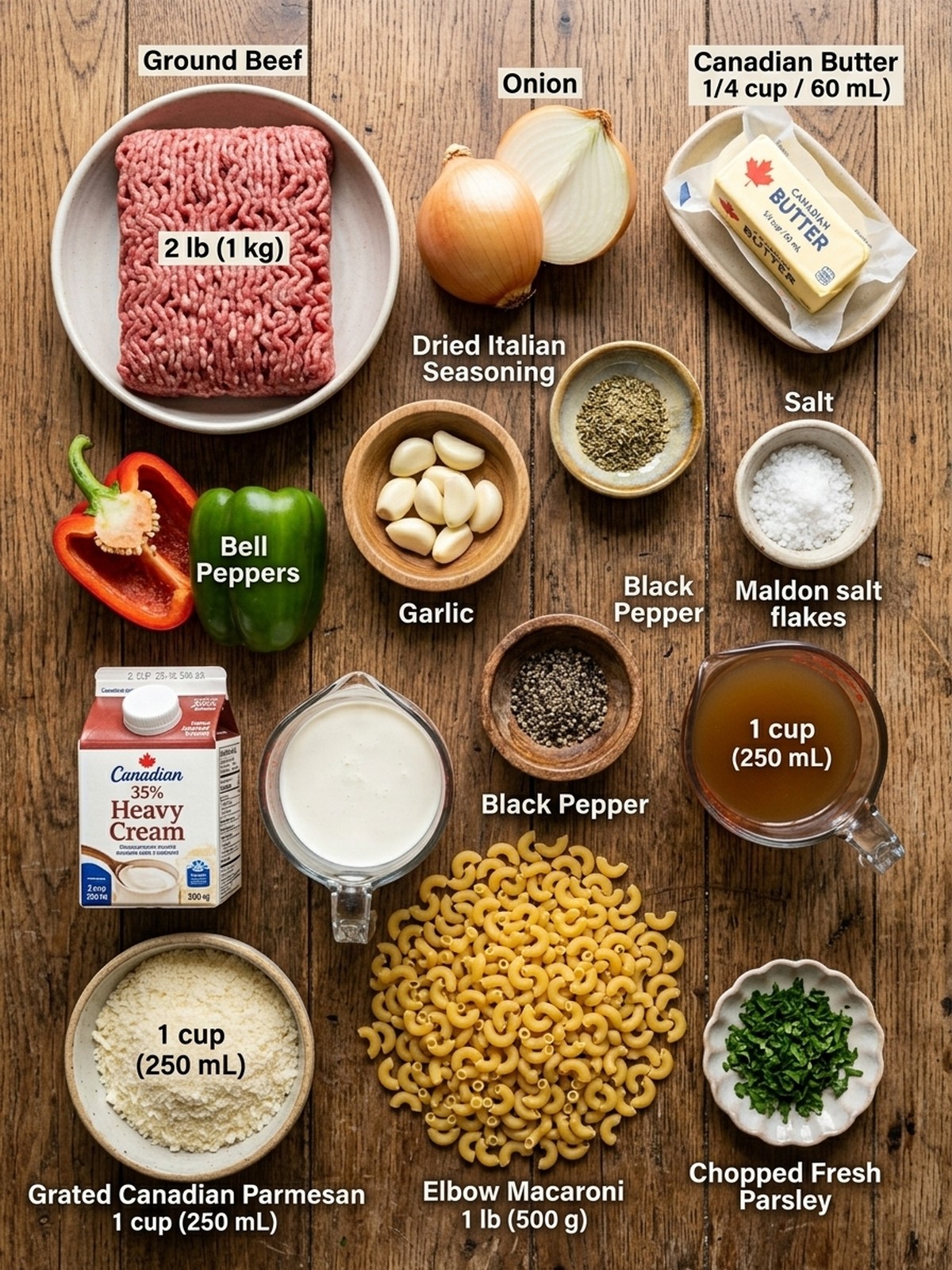 Creamy Beef and Garlic Butter Pasta ingredients arranged for cooking