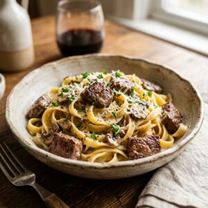 Creamy Beef And Garlic Butter Pasta