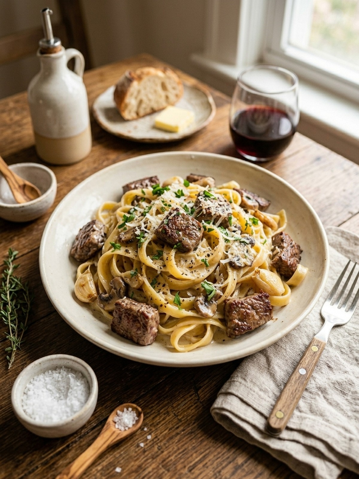 Serving and variation ideas for Creamy Beef and Garlic Butter Pasta