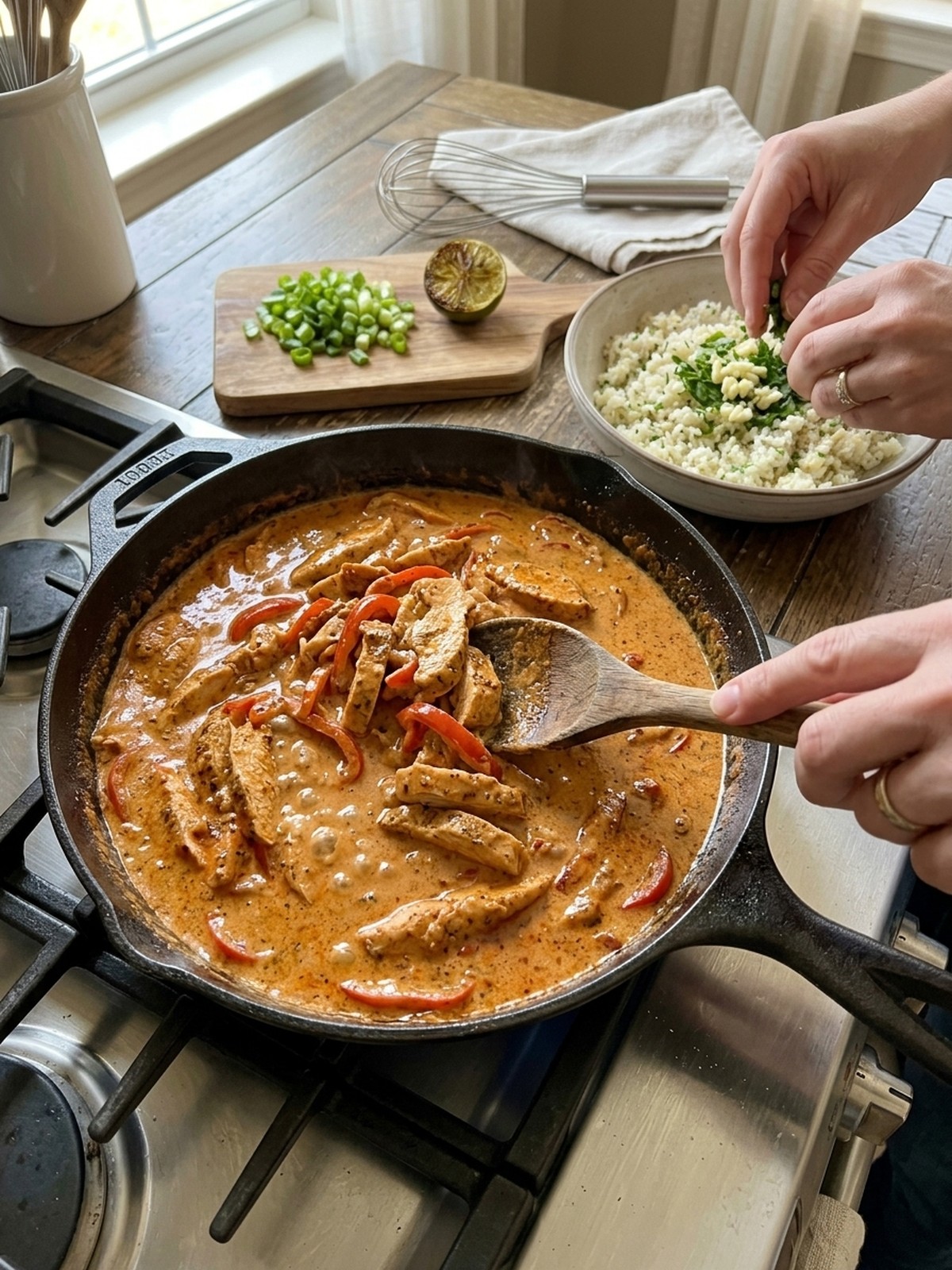 Step by step preparation of Creamy Cajun Chicken with Garlic Rice