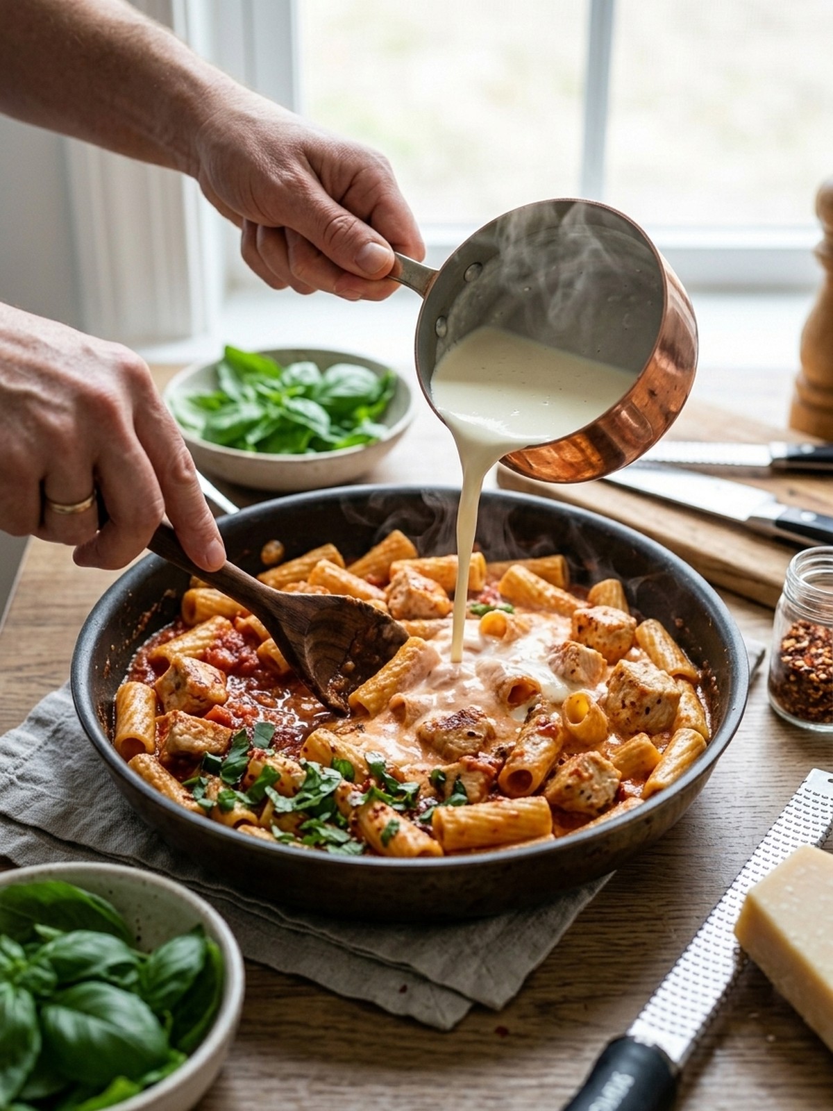 Step by step preparation of Creamy Chicken all’Arrabbiata