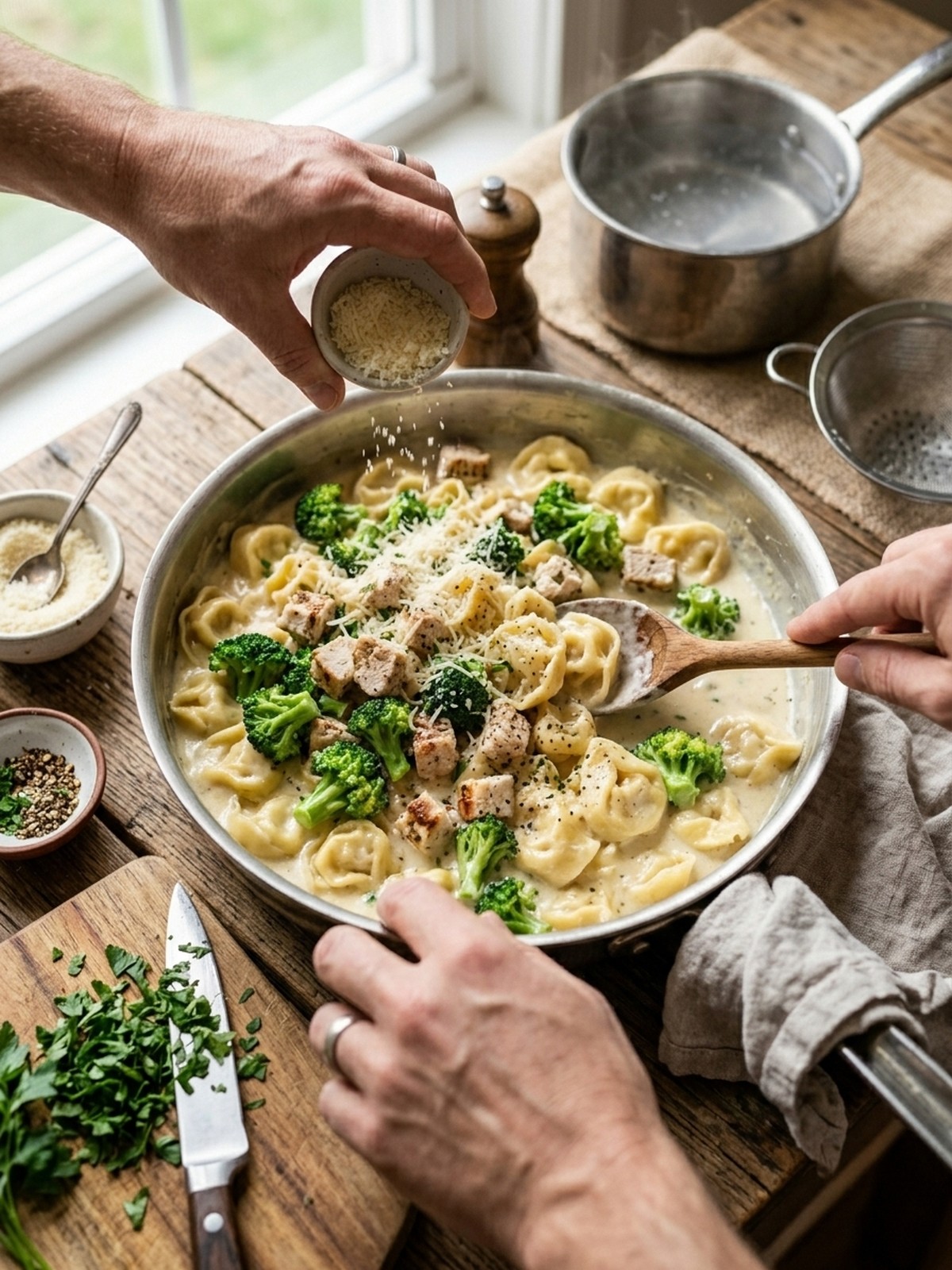 Step by step preparation of Creamy Chicken Tortellini With Broccoli