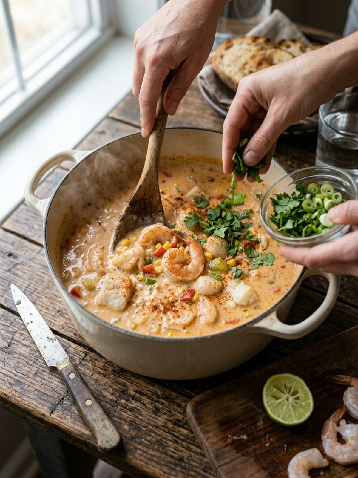 Step by step preparation of Creamy Seafood and Shrimp Chili