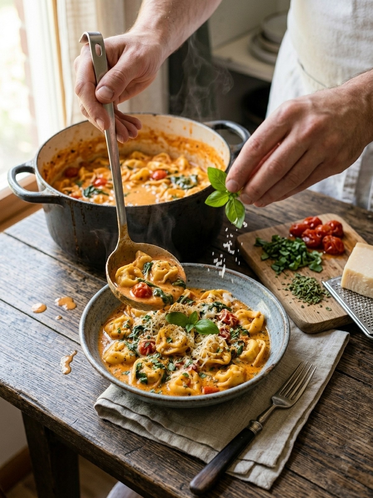 Step by step preparation of Creamy Tomato Tortellini
