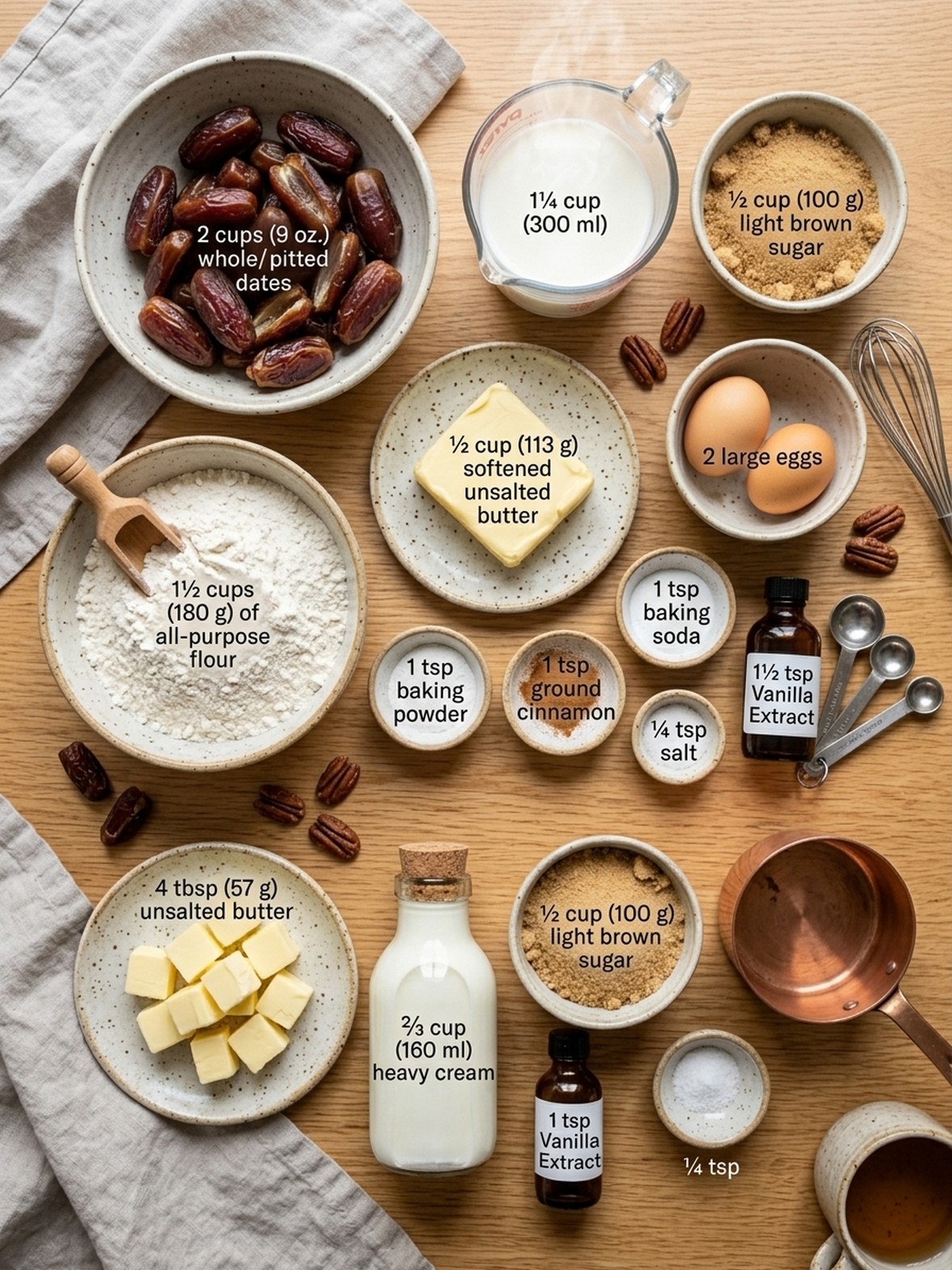 Date Cake ingredients arranged for baking