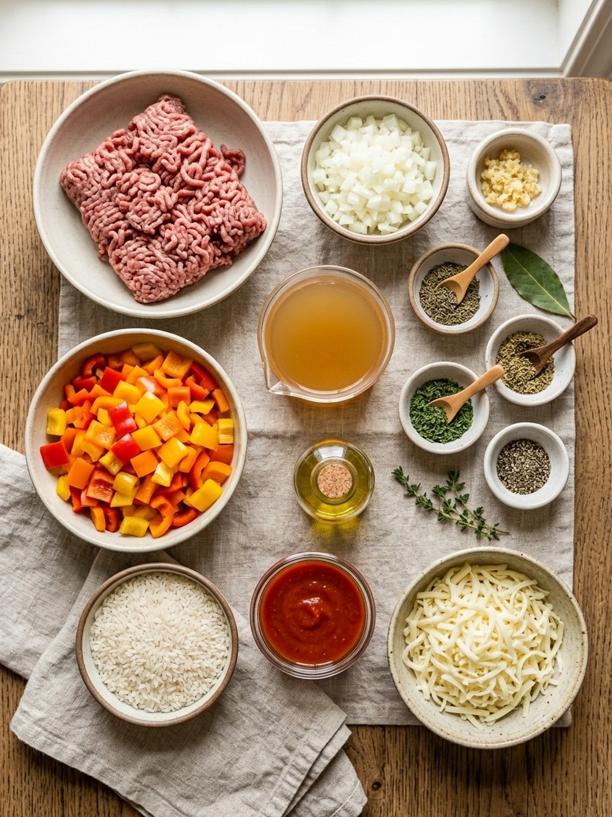Deconstructed Stuffed Peppers ingredients arranged for cooking