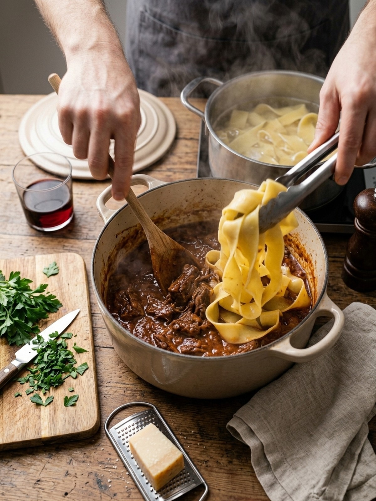 Step by step preparation of Dutch Oven Short Rib Ragu With Pappardelle