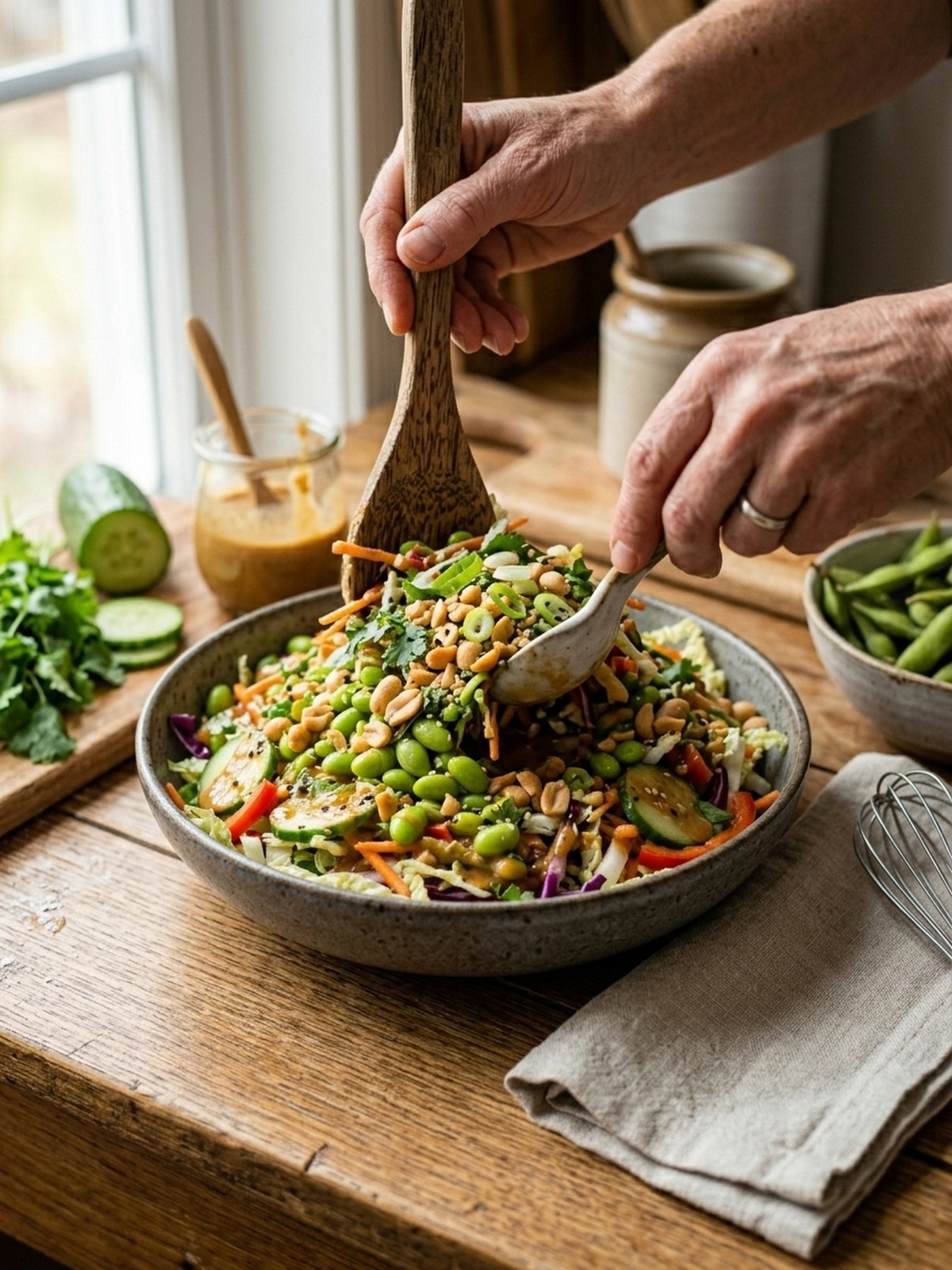 Step by step preparation of Edamame Peanut Crunch Salad