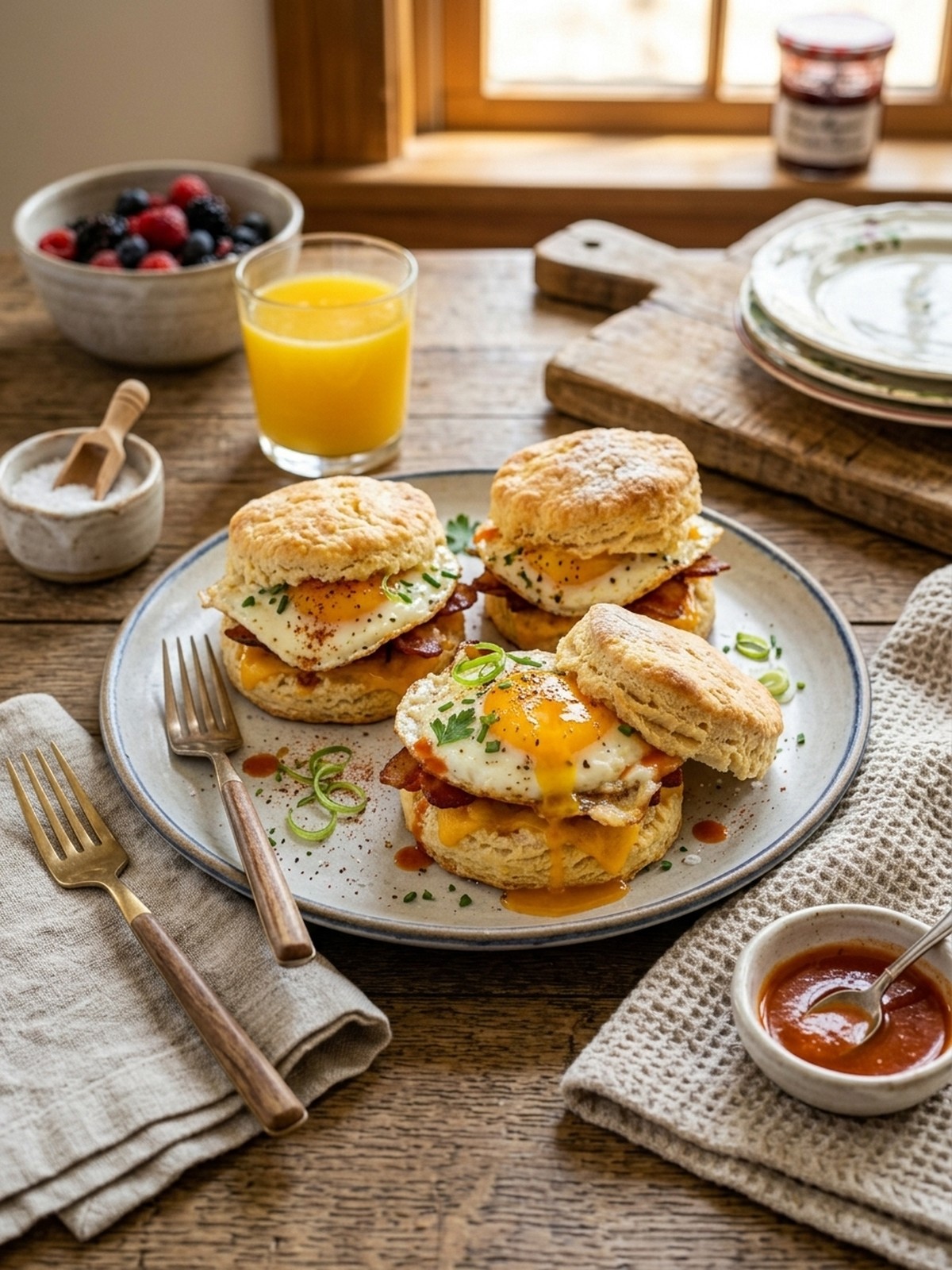 Serving and variation ideas for Egg Biscuits with savory breakfast sides