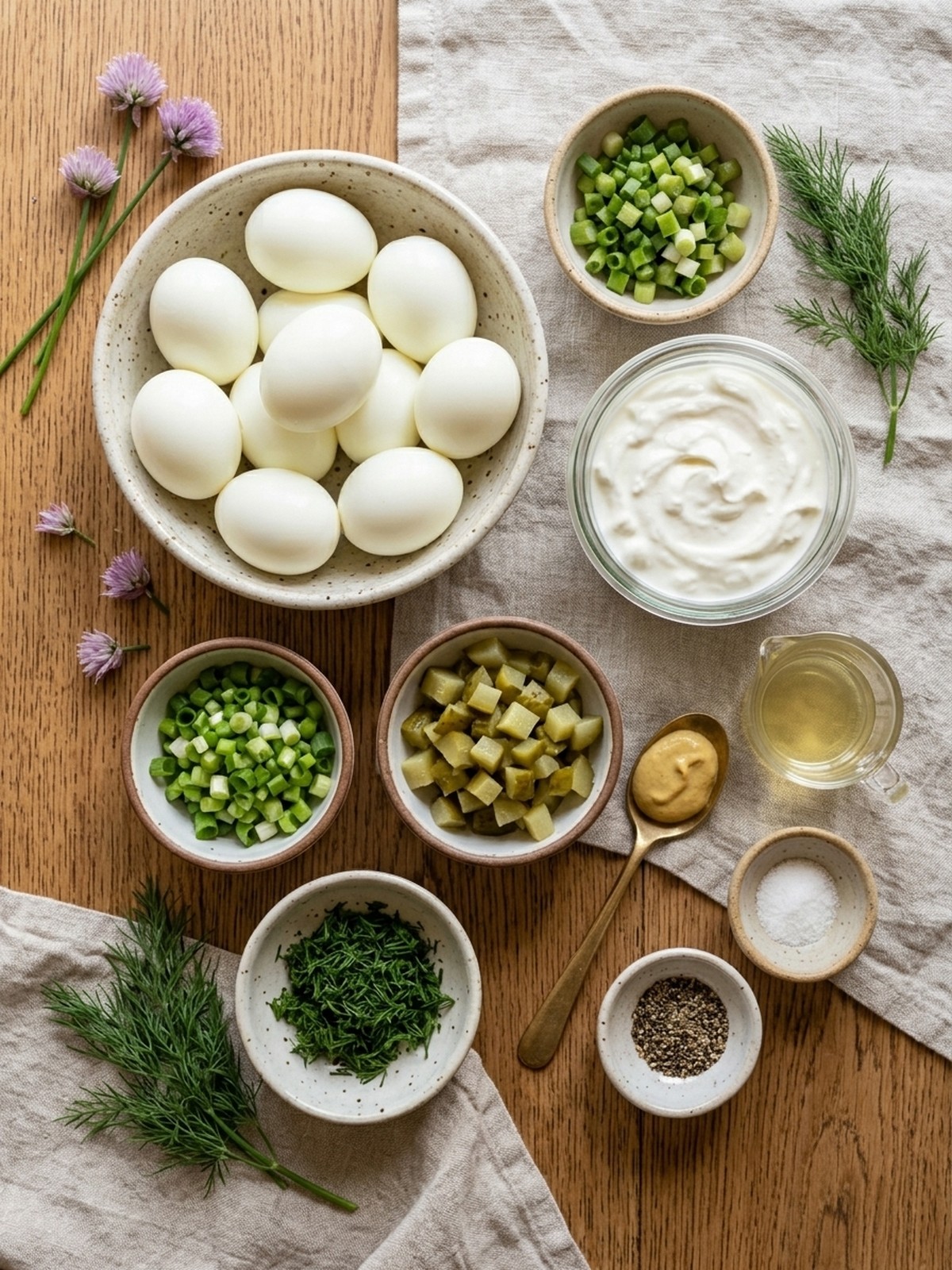 Egg Salad With Greek Yogurt ingredients arranged for cooking