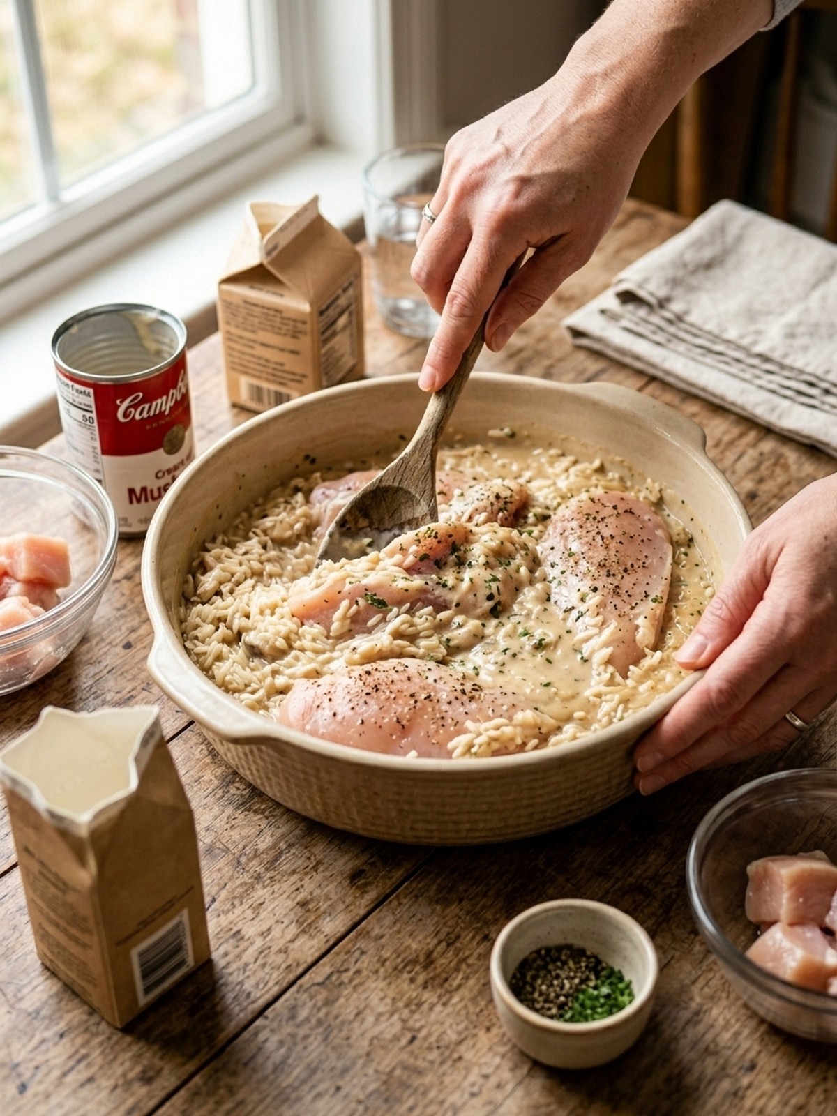 Step by step preparation of Forgotten Chicken And Rice