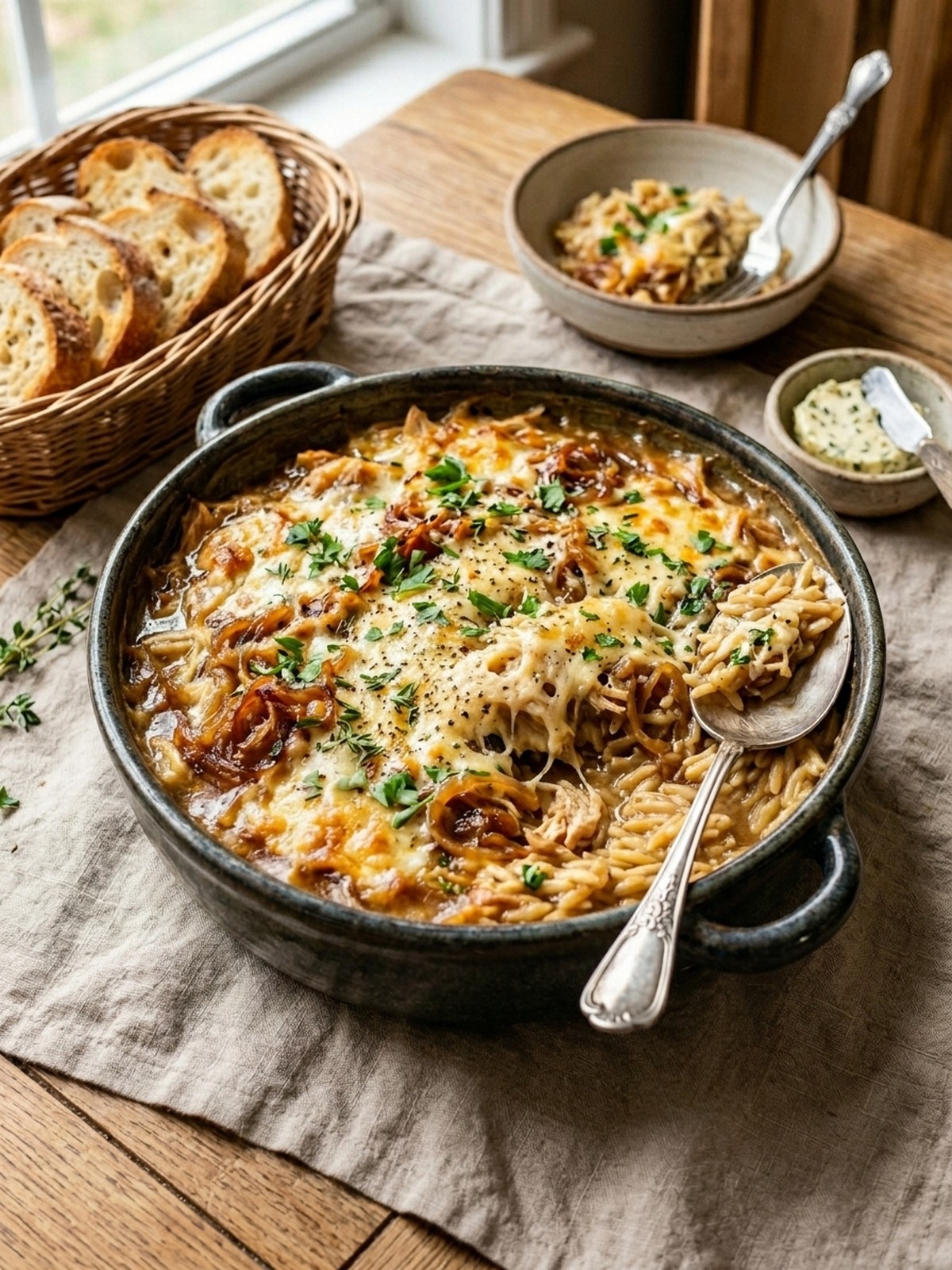 Serving and variation ideas for French Onion Chicken Orzo Casserole