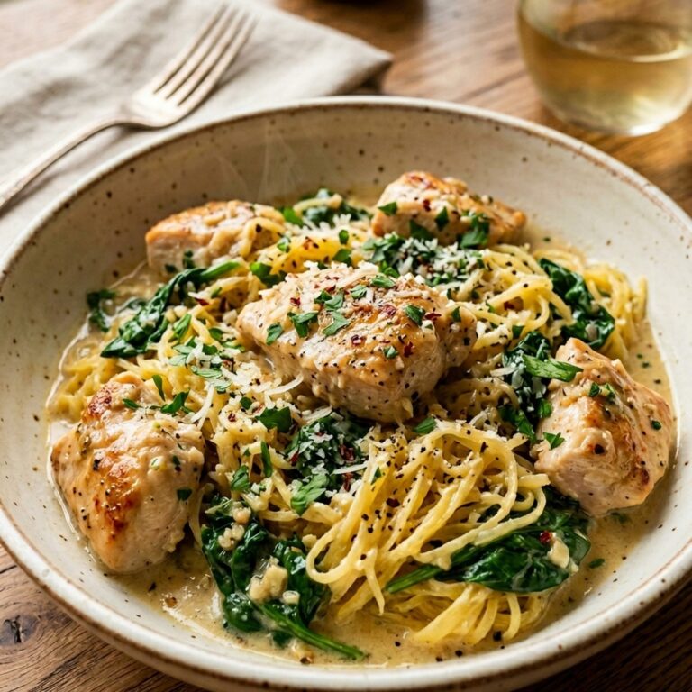 Garlic Chicken And Spinach Spaghetti Squash