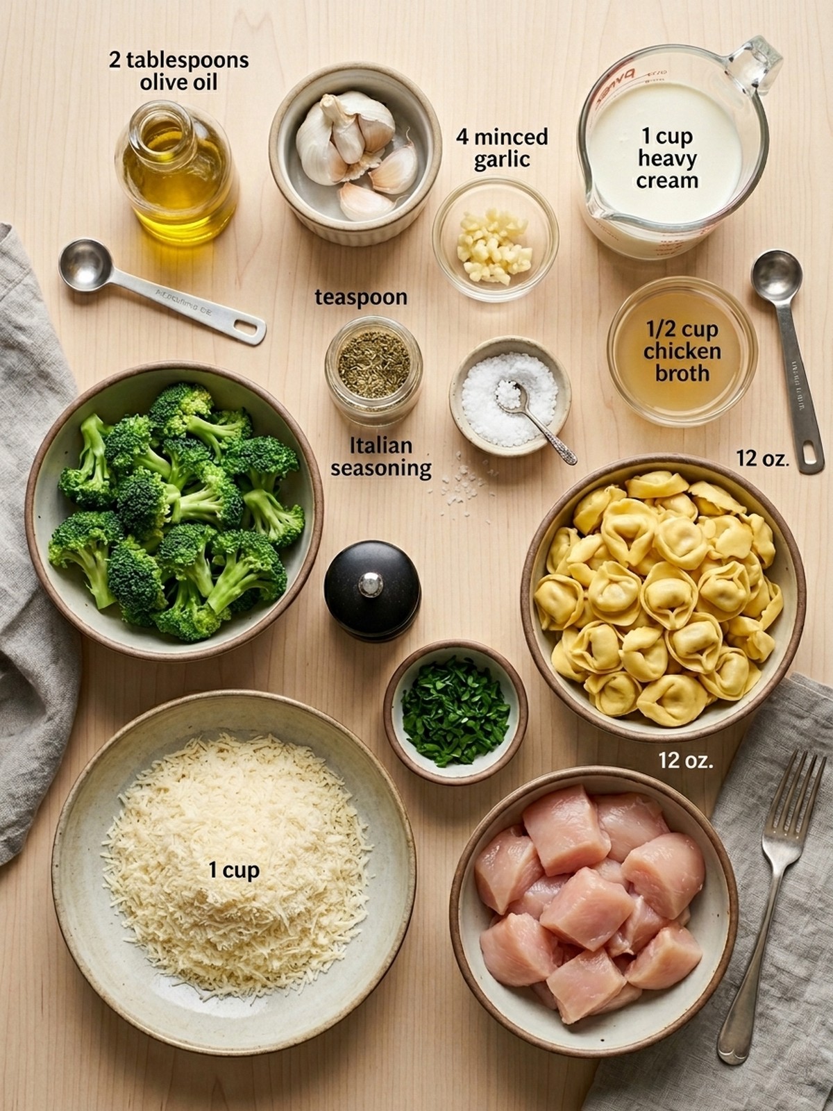 Garlic Parmesan Chicken Tortellini ingredients arranged for cooking