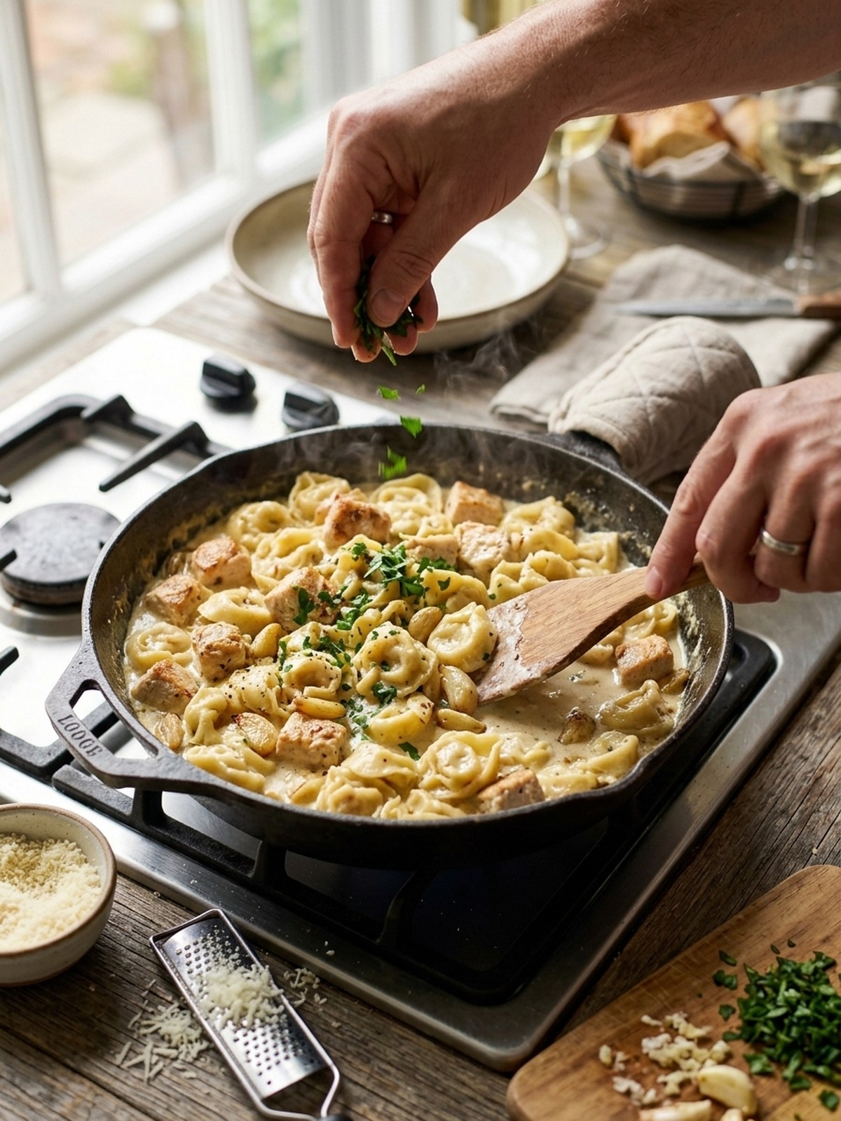 Step by step preparation of Garlic Parmesan Chicken Tortellini