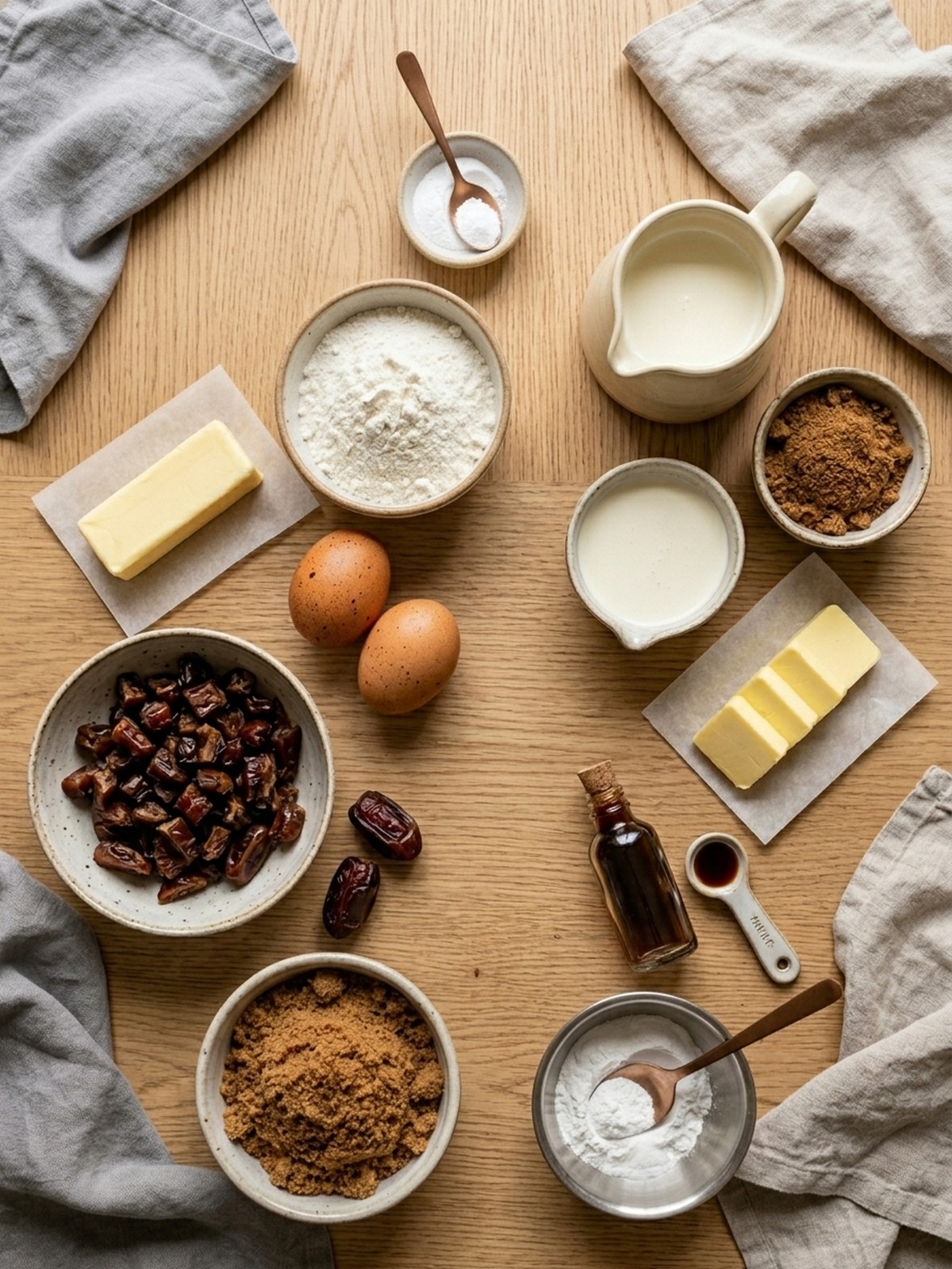 Gordon Ramsay Sticky Toffee Pudding ingredients arranged for baking