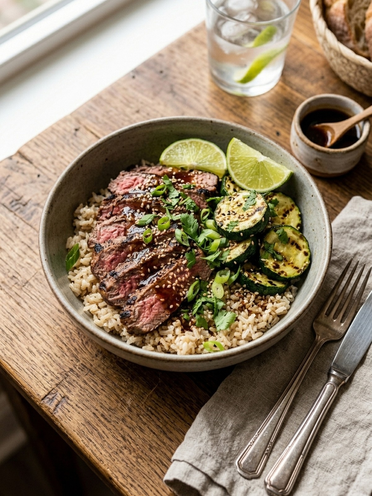 Serving and variation ideas for Grilled Steak Bowl With Zucchini
