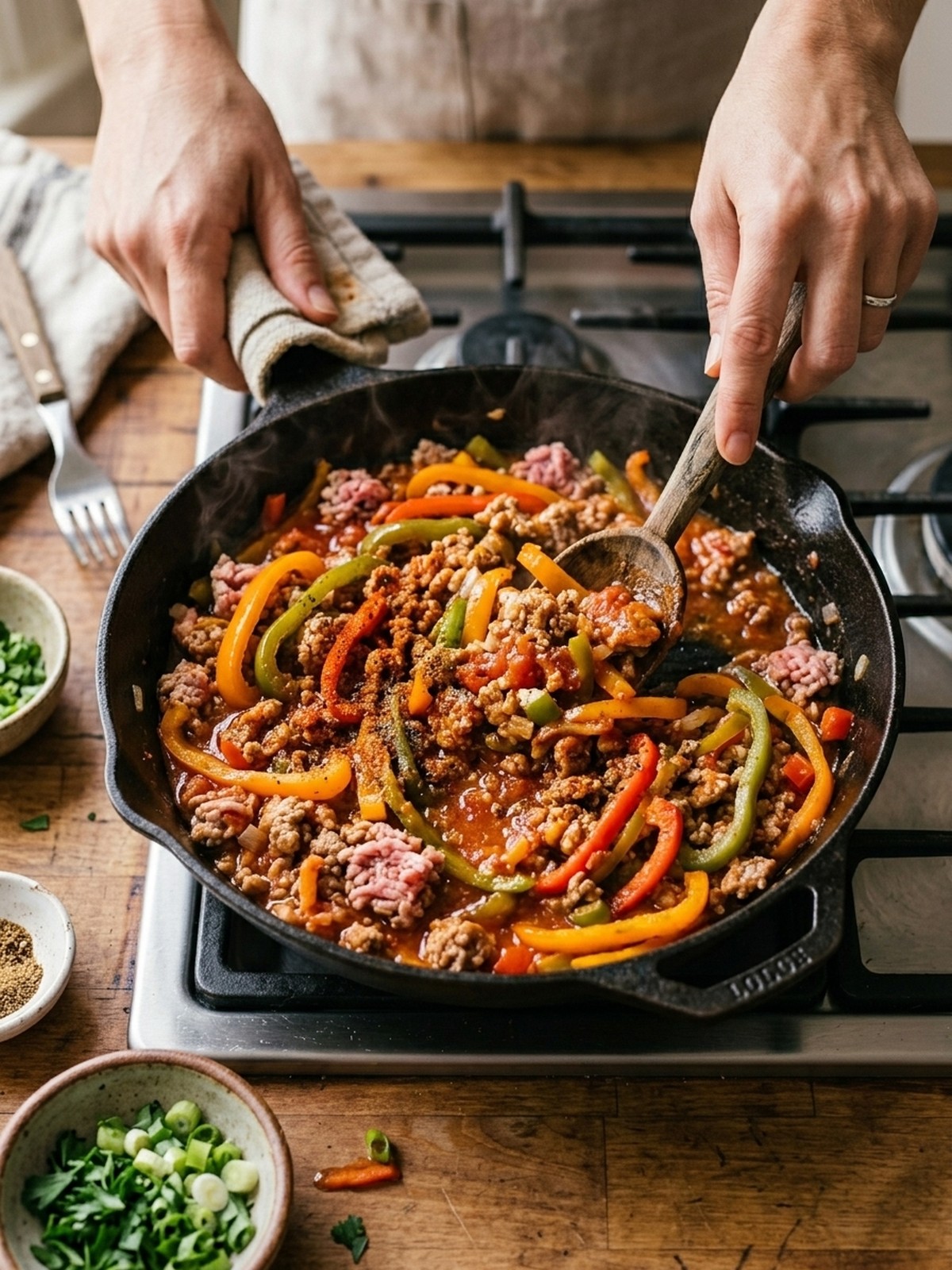 Step by step preparation of Ground Turkey And Peppers