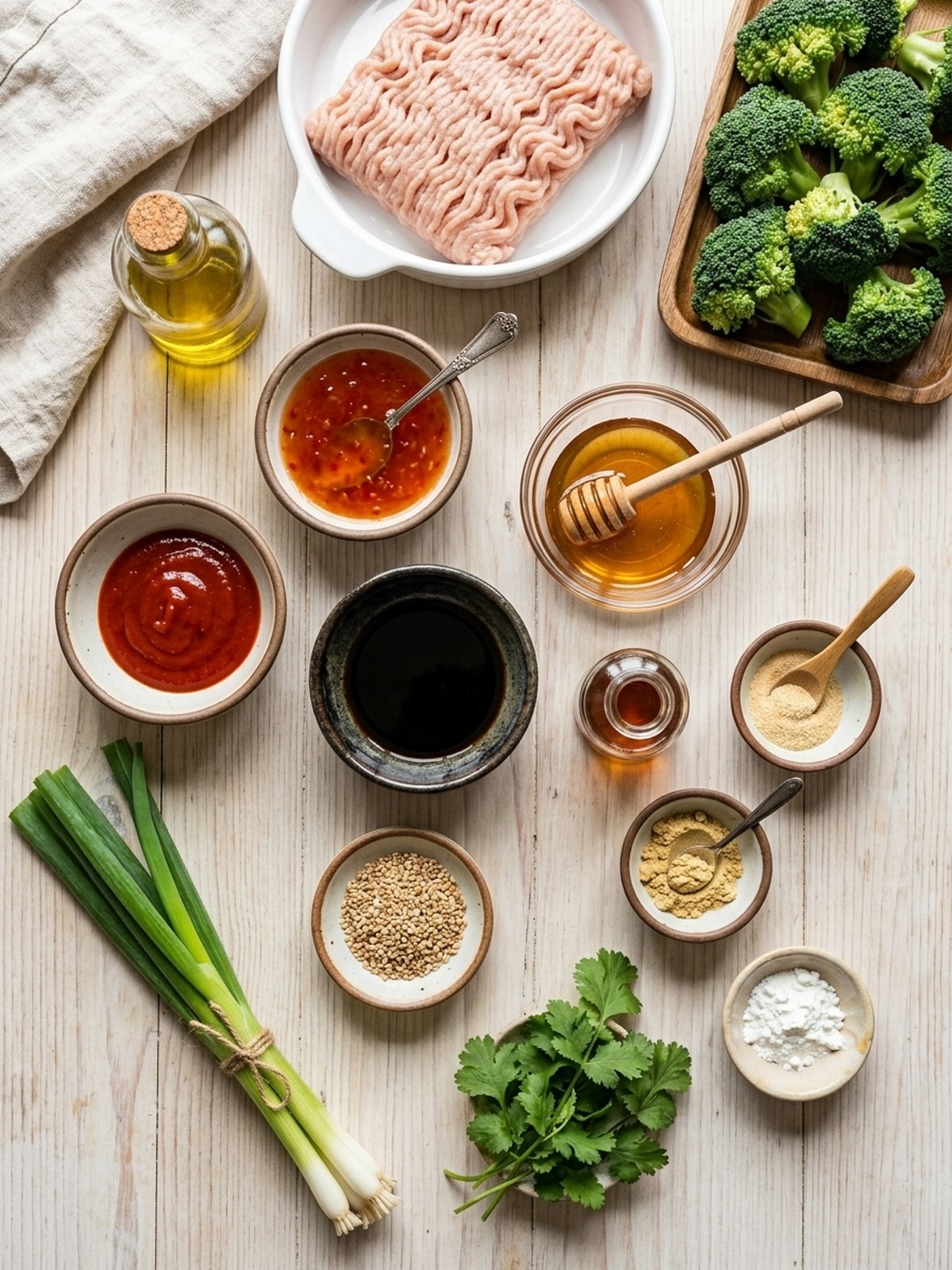 High Protein Chicken and Broccoli Bowls ingredients arranged for cooking