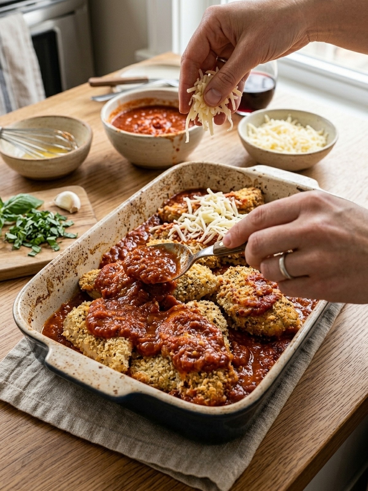 Step by step preparation of High Protein Chicken Parmesan Casserole