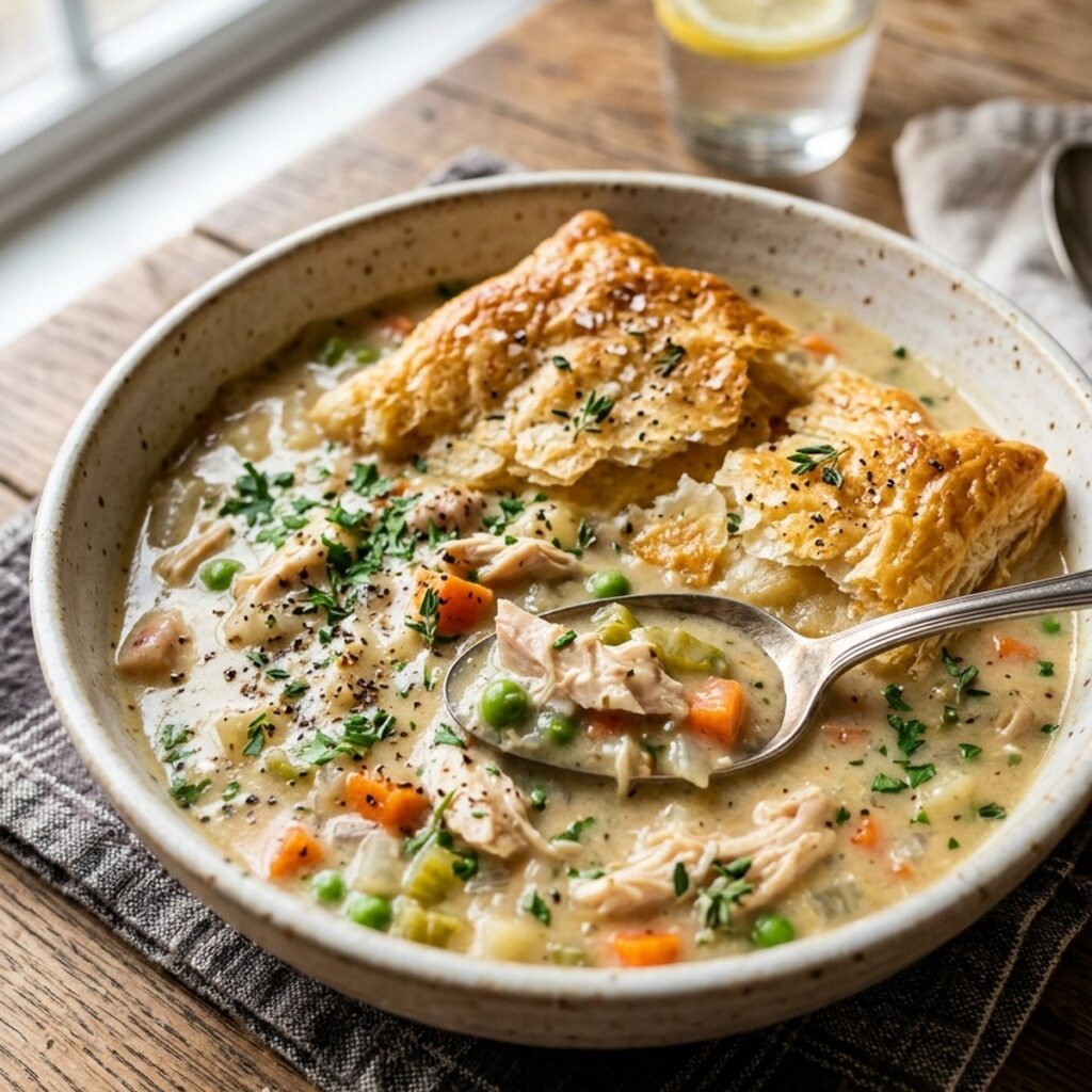 High Protein Chicken Pot Pie Soup