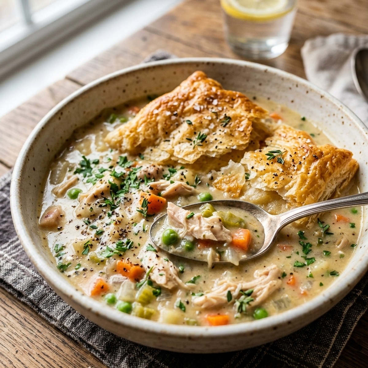 High Protein Chicken Pot Pie Soup