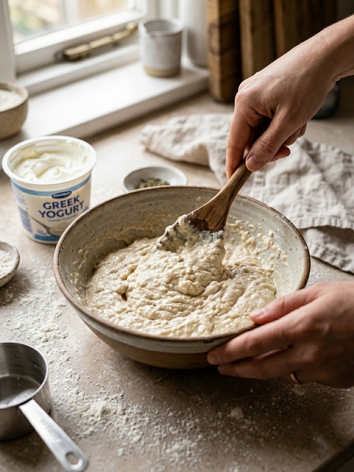 Step by step preparation of High Protein Greek Yogurt Pizza Dough