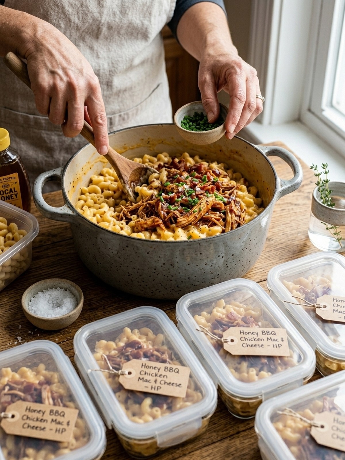 Step by step preparation of High Protein Honey Bbq Chicken Mac & Cheese Meal Prep