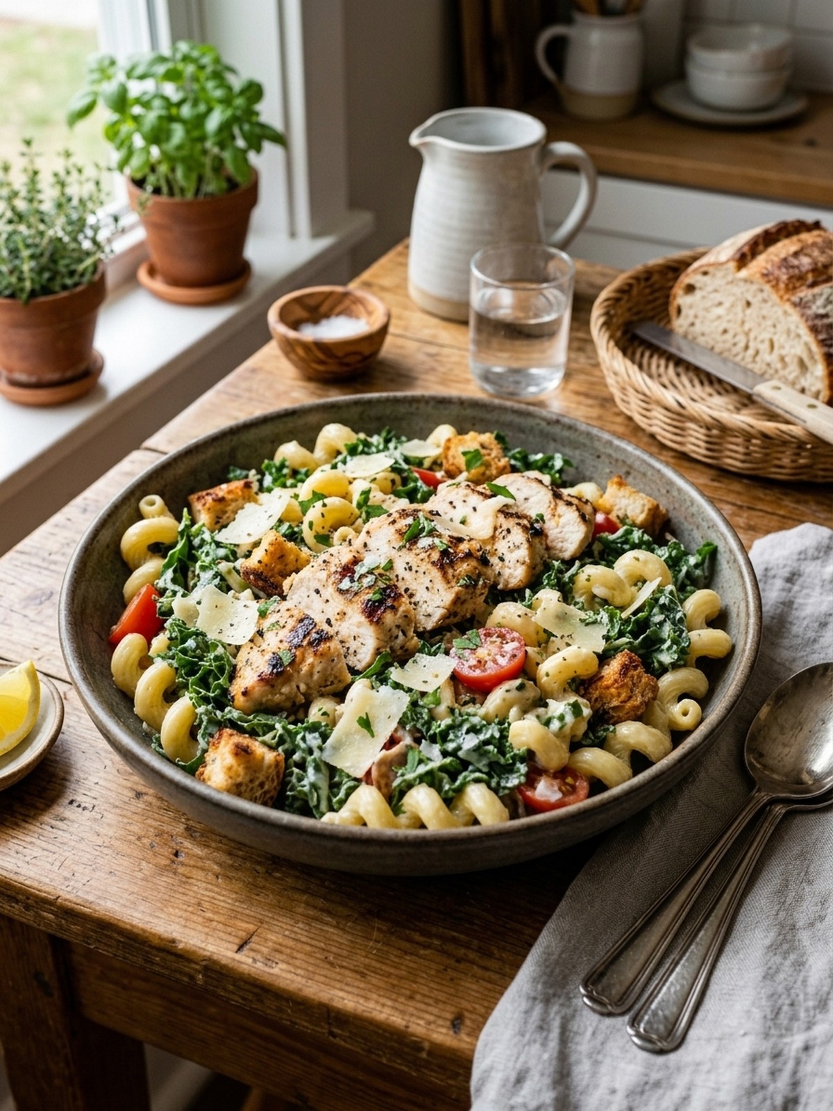 Serving and variation ideas for High Protein Kale Chicken Caesar Pasta Salad
