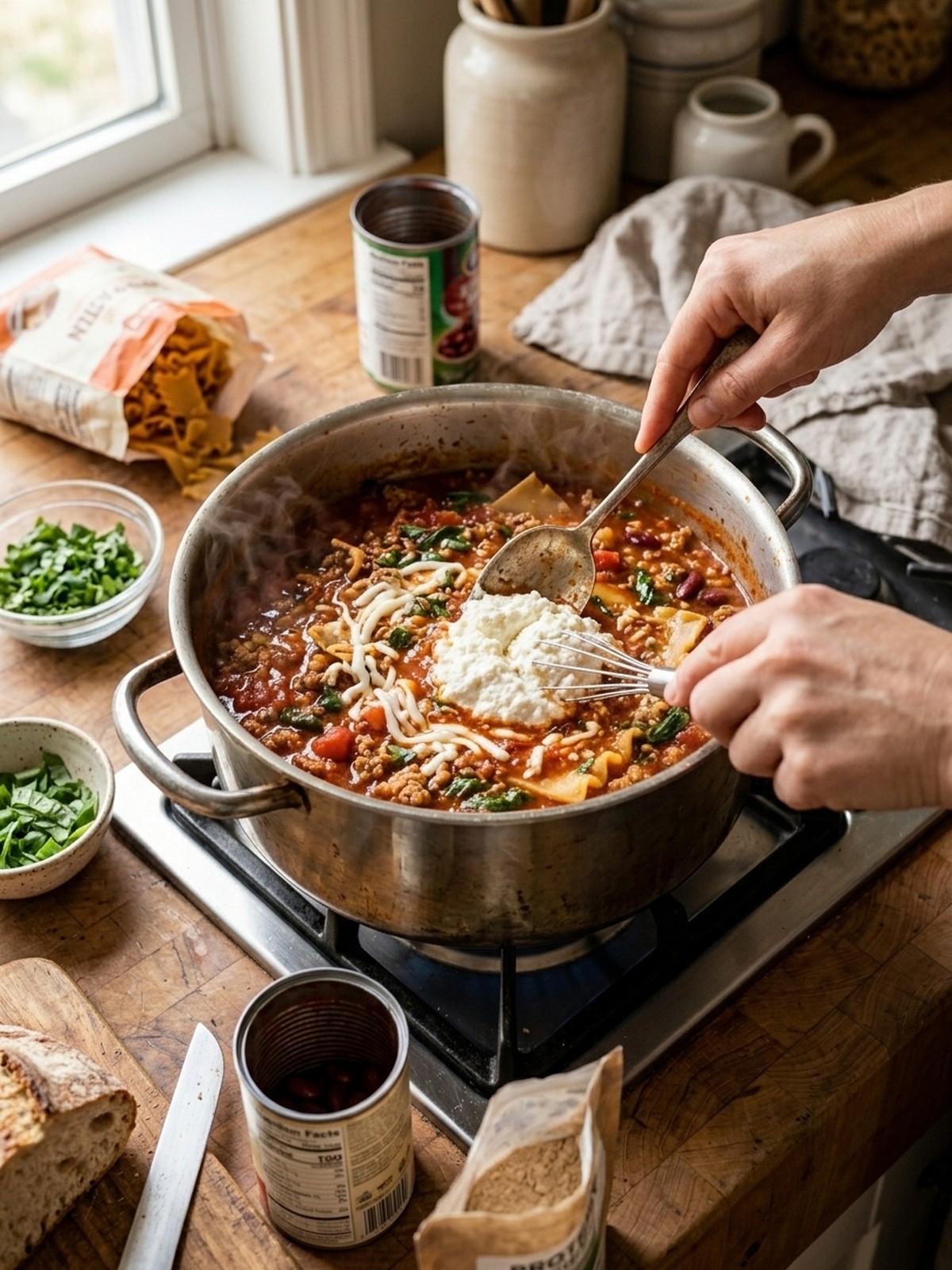 Step by step preparation of High Protein Lasagna Soup