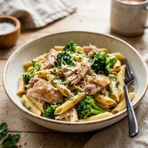 High Protein Rotisserie Chicken Broccoli Pasta