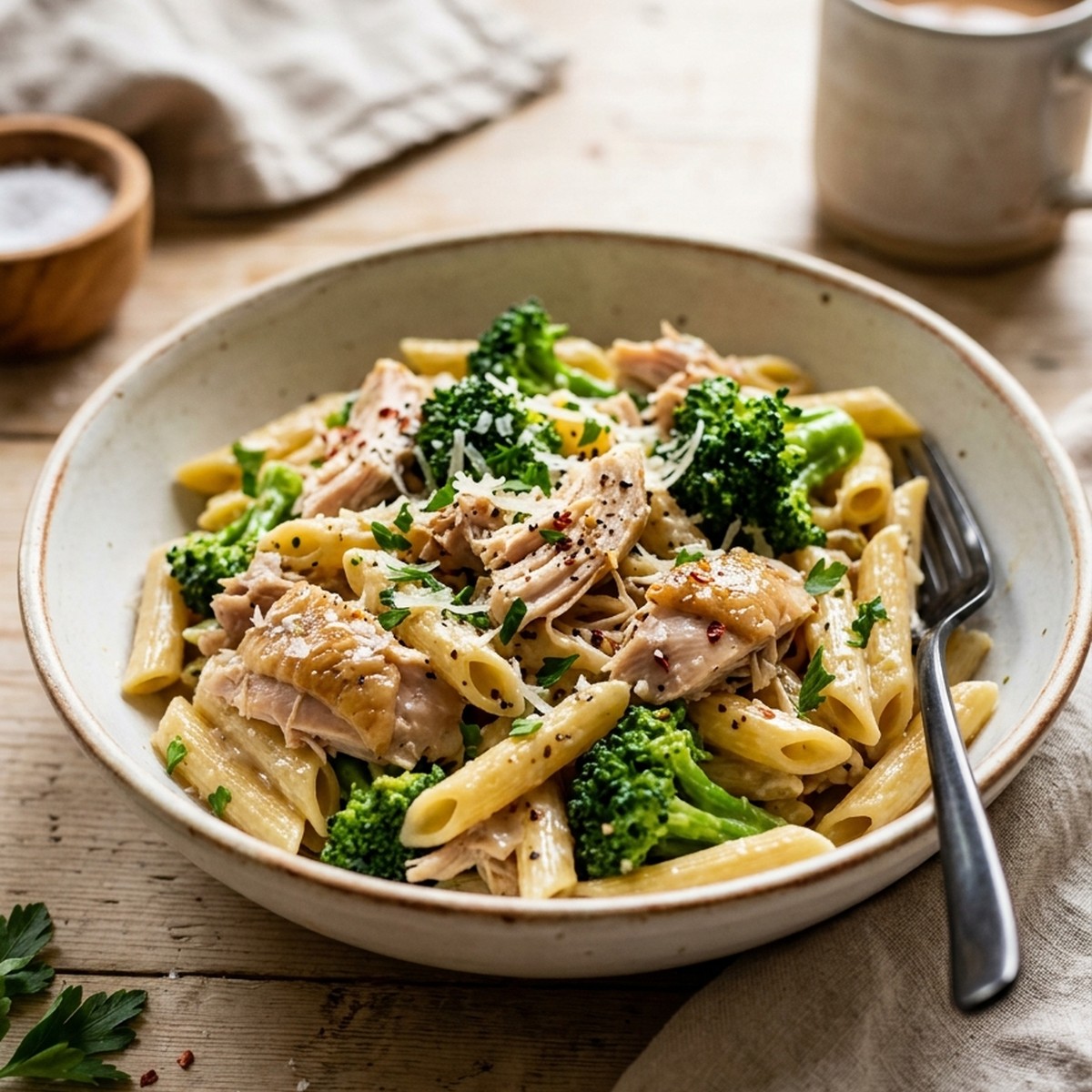 High Protein Rotisserie Chicken Broccoli Pasta